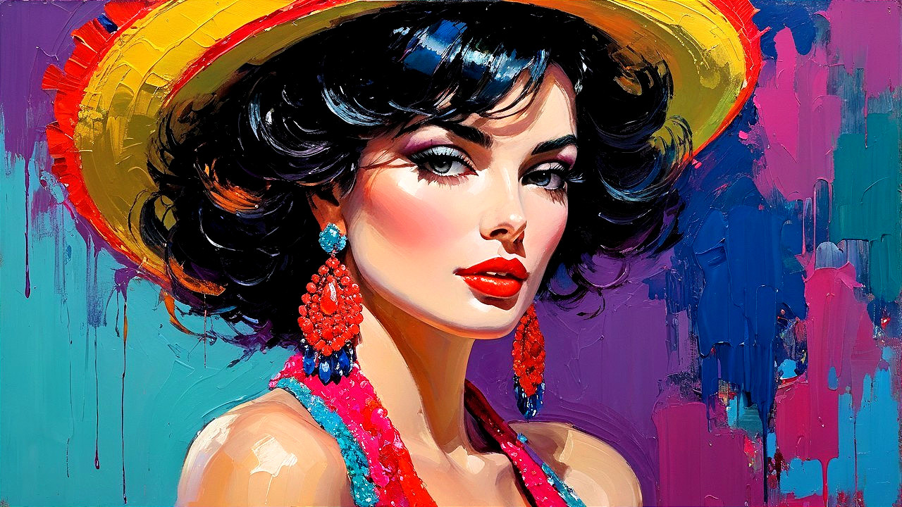 Vibrant Portrait of Woman in Stylish Straw Hat