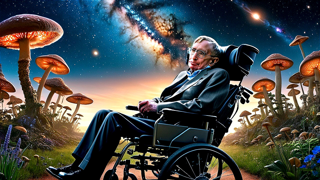 Surreal Cosmic Landscape with Figure in Wheelchair