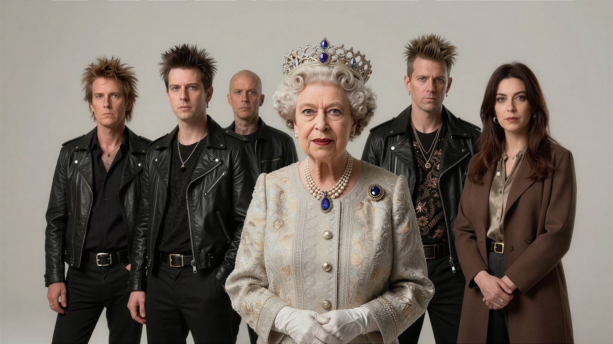 Queen Elizabeth II in Floral Dress with Crown and Brooch