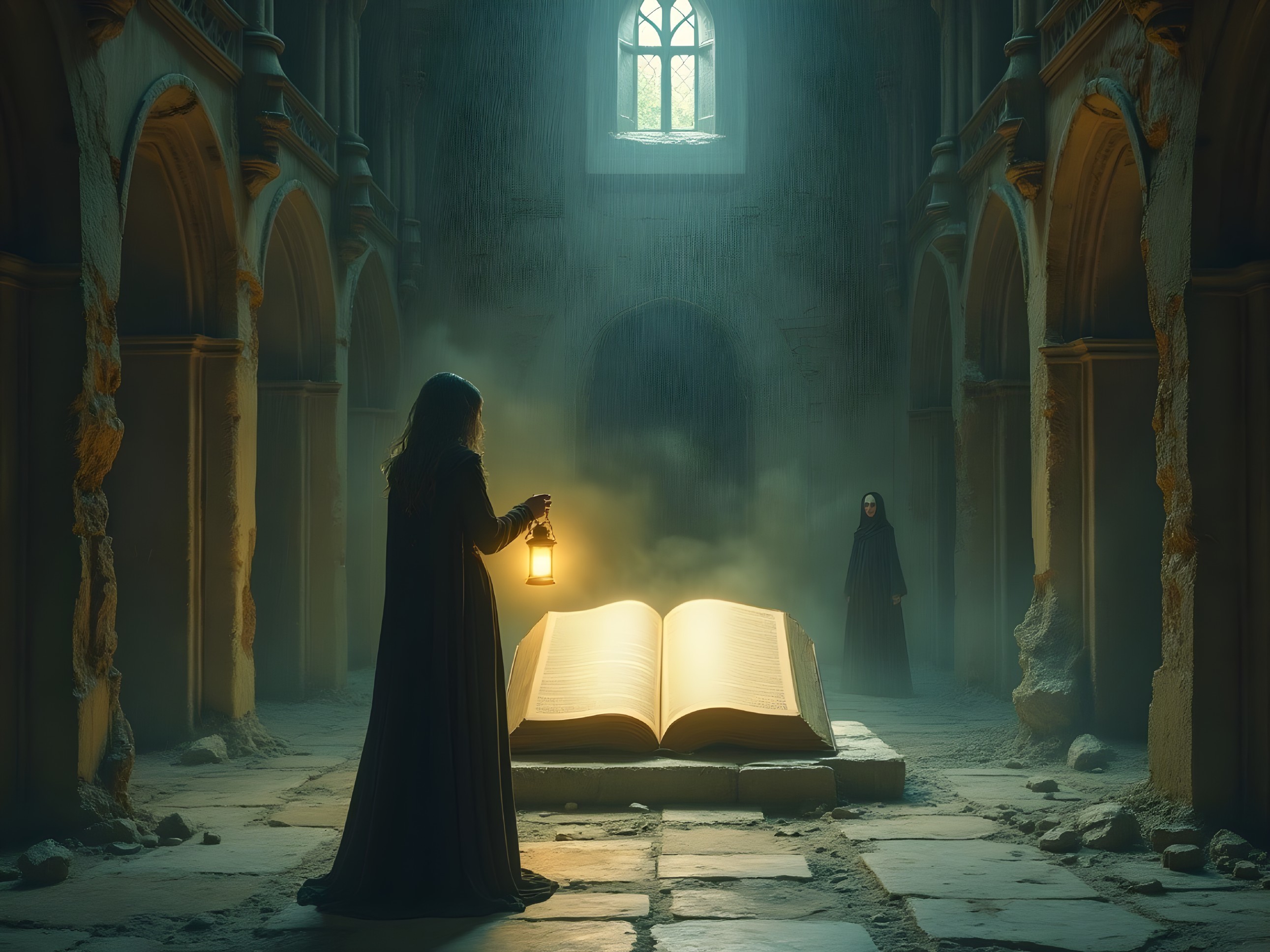 Mystical Scene in an Ancient Stone Chamber