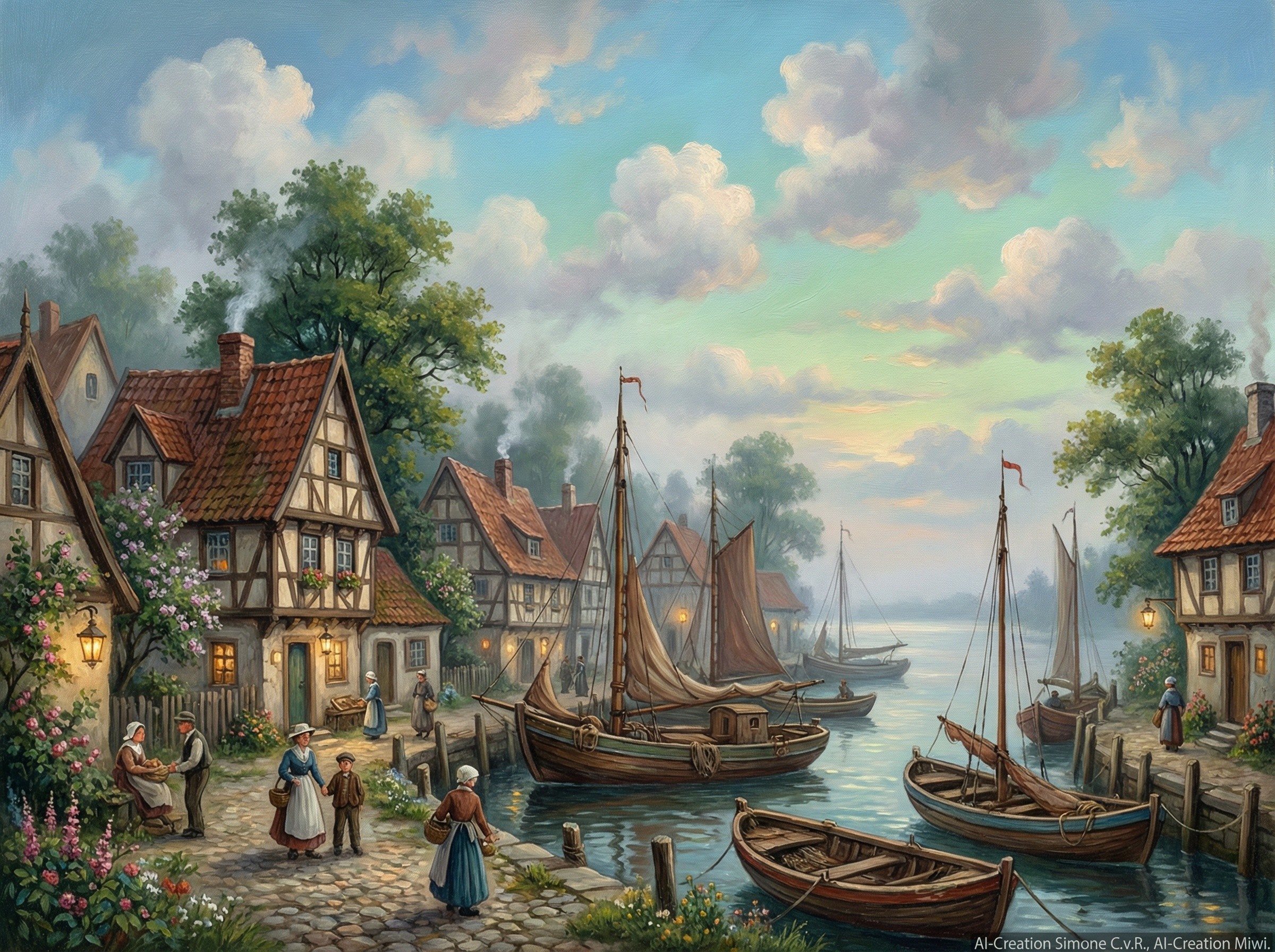 Idyllic Canal Scene in a Timber-Framed Village