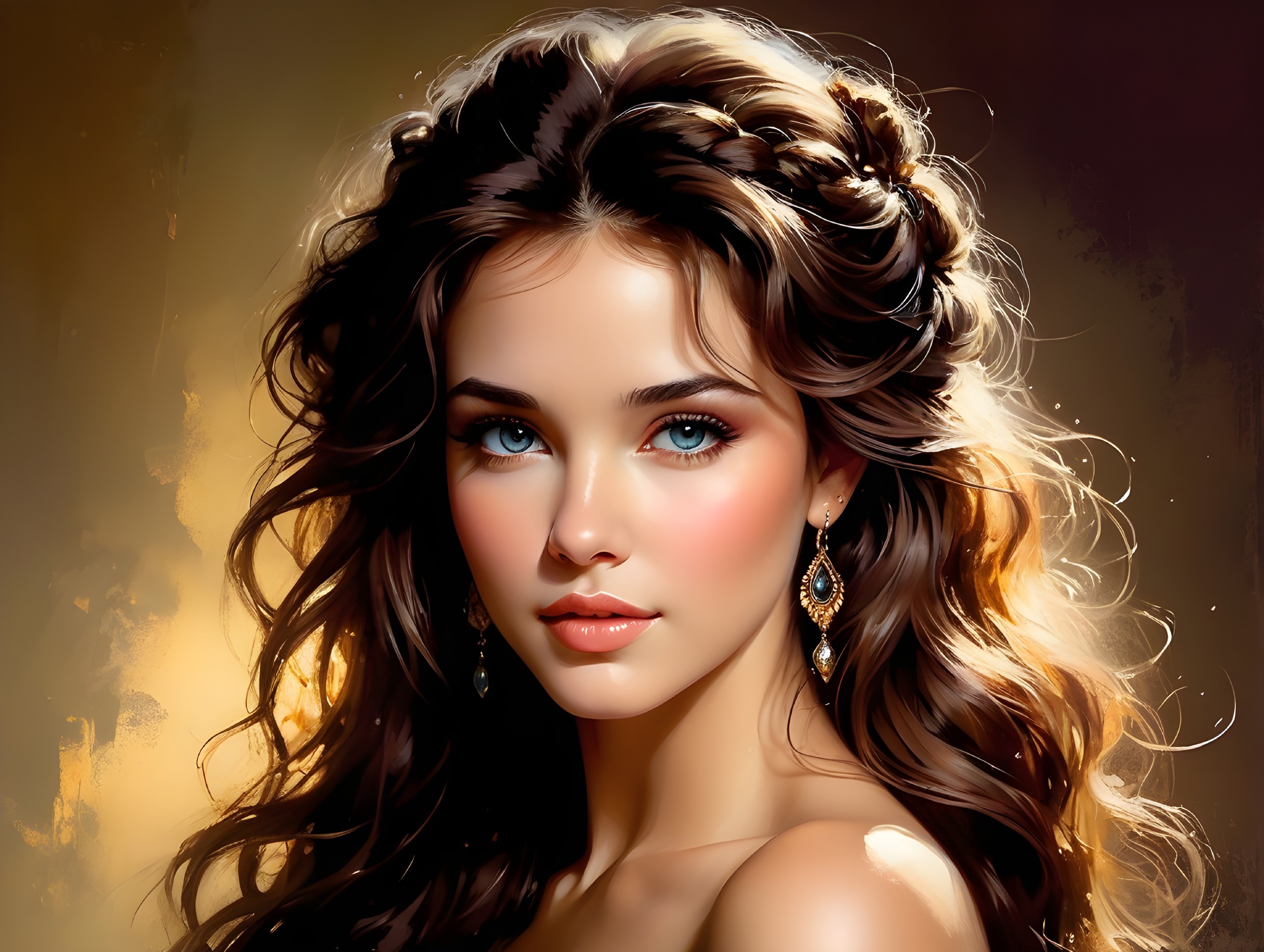 Young woman with wavy hair and striking blue eyes