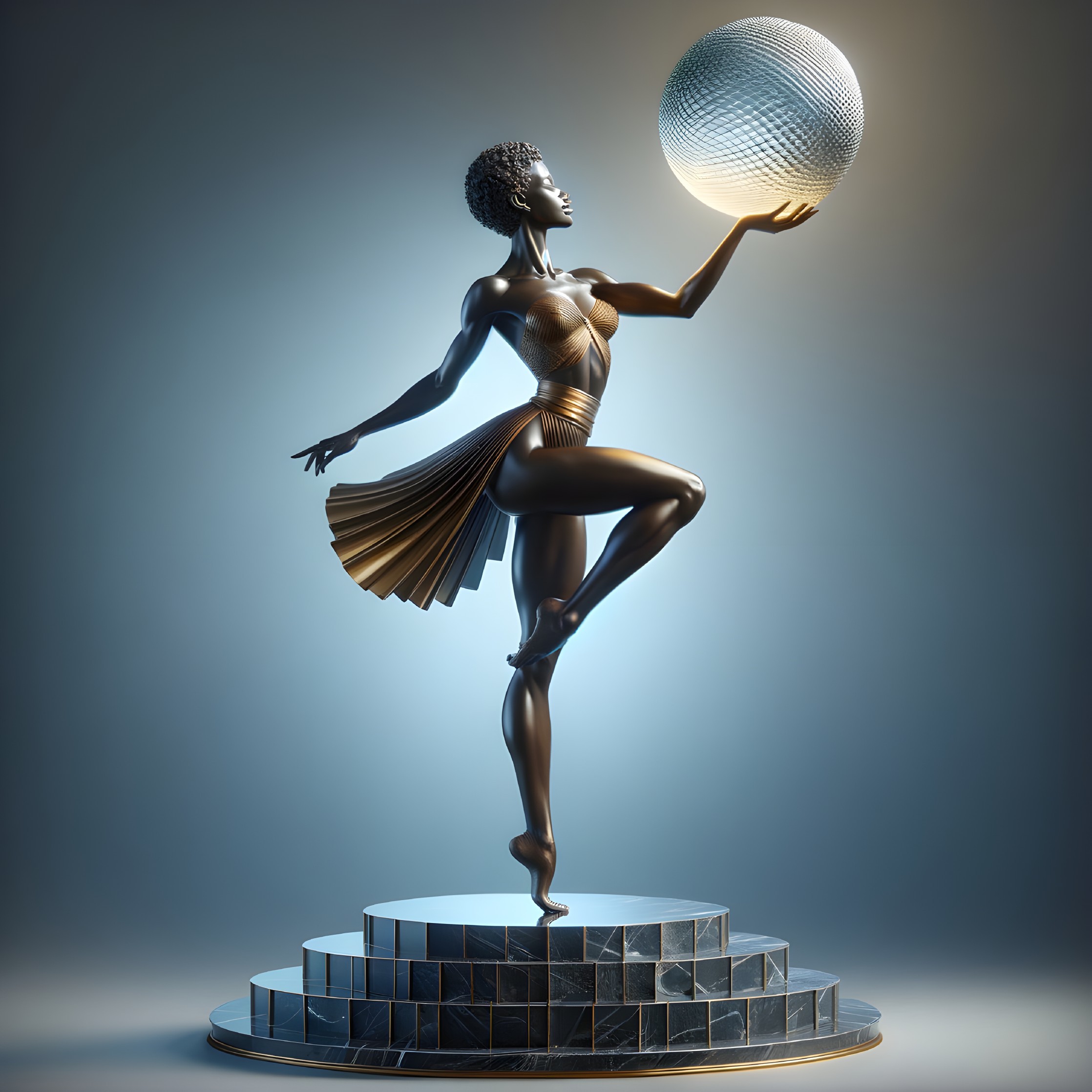 Bronze Statue of Dancer Balancing Disco Ball