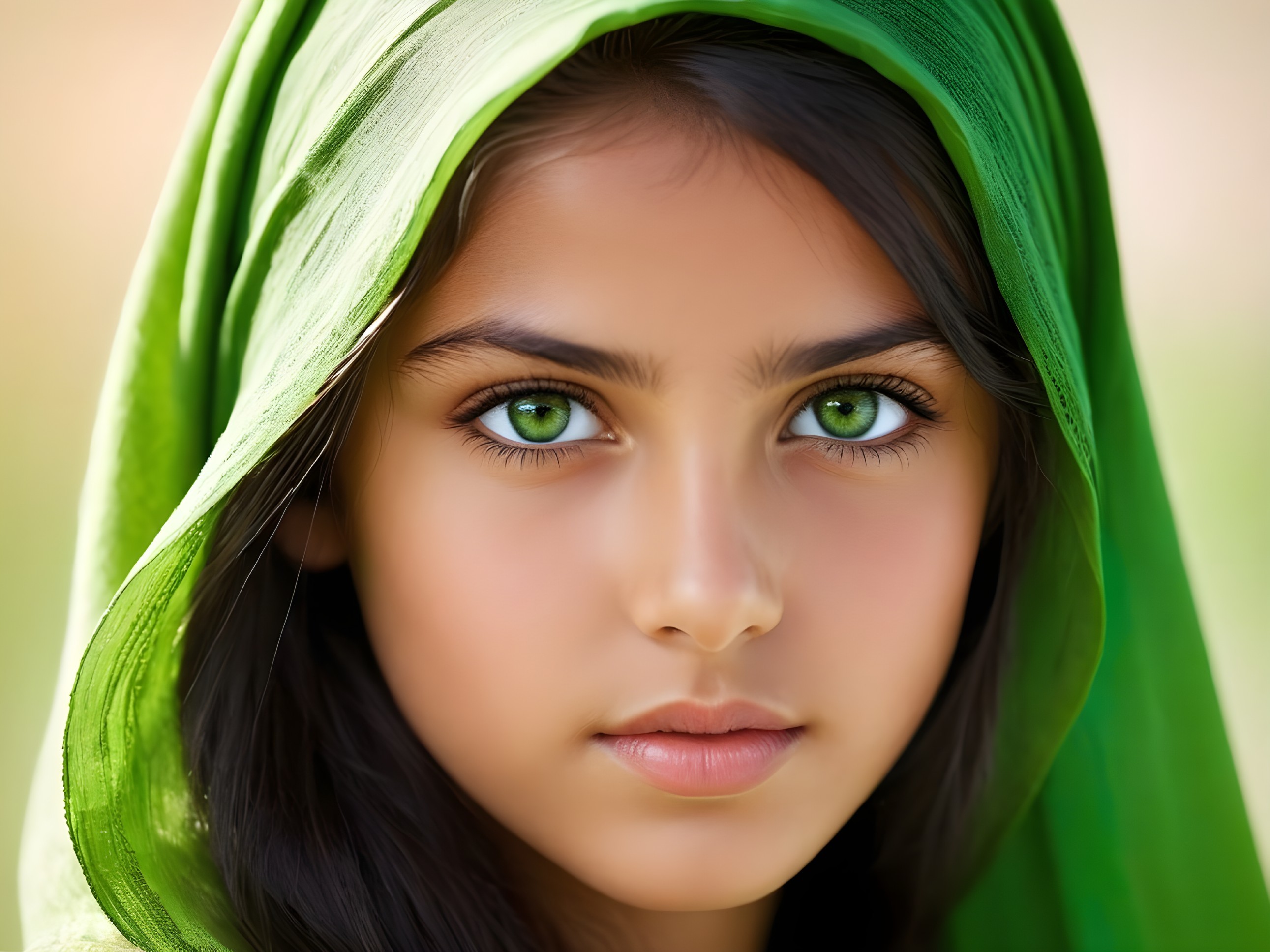 Young girl with green eyes and dark hair portrait