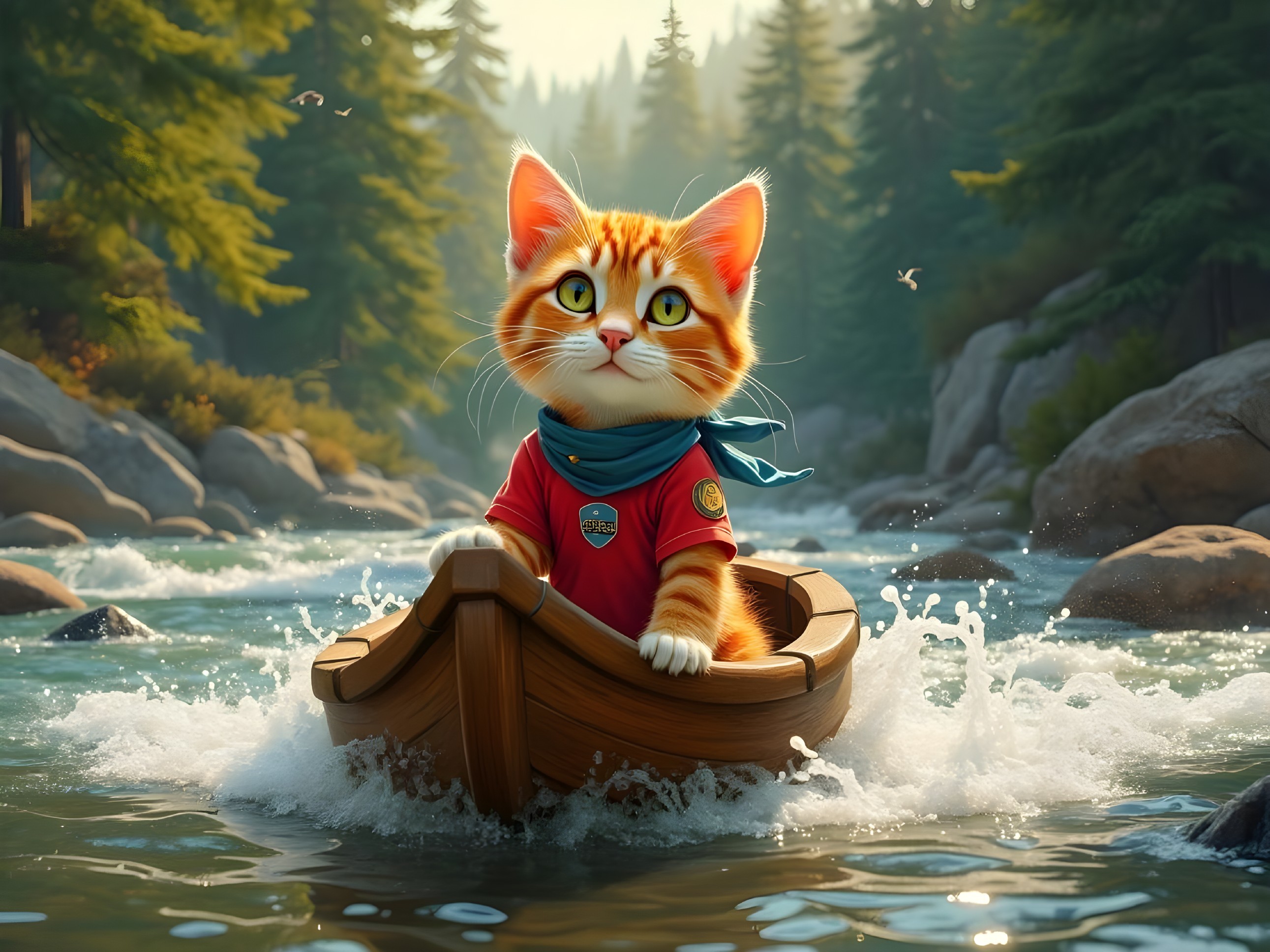 Adventurous Cat on a Serene River Journey