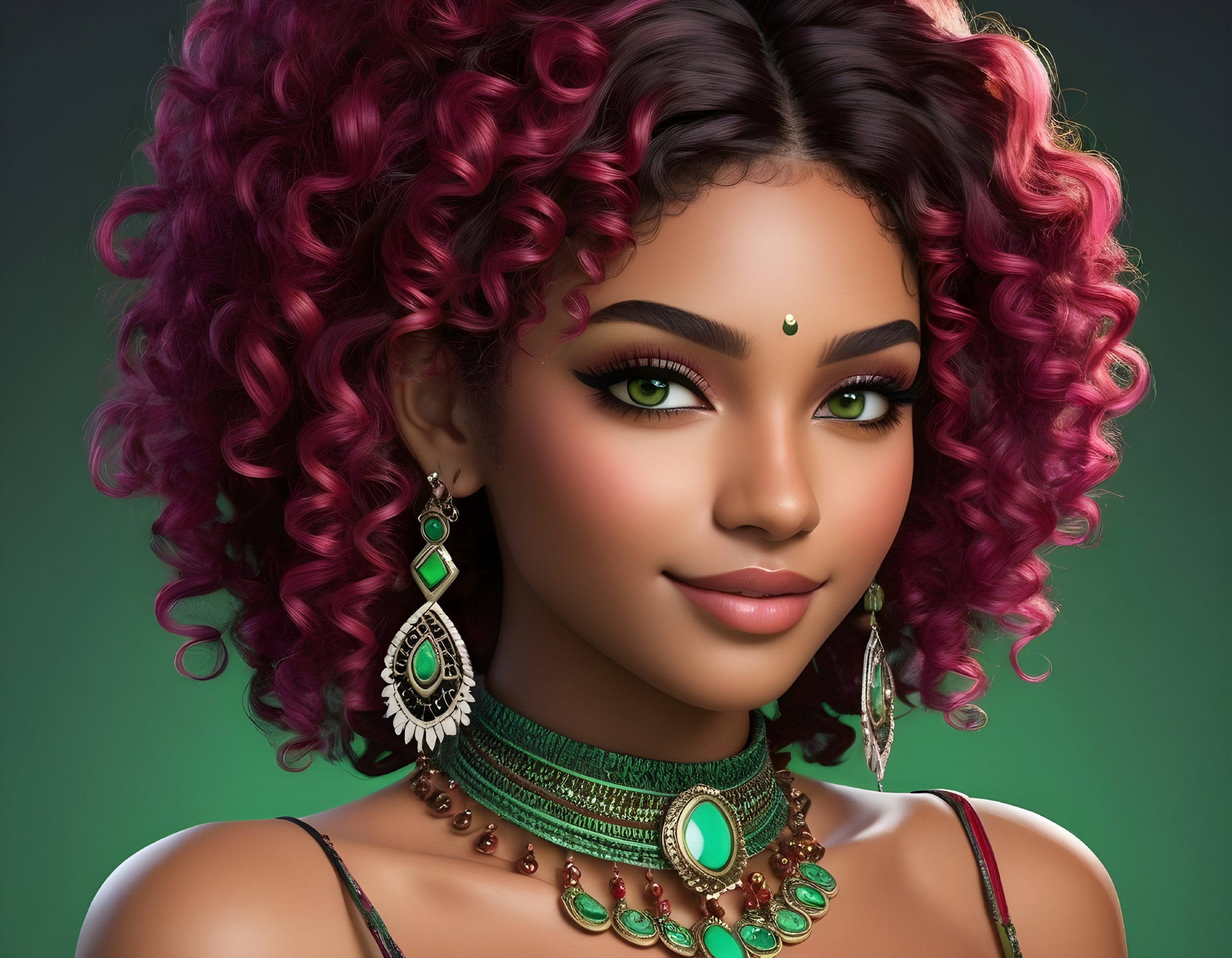 Portrait of a Young Woman with Pink Curly Hair