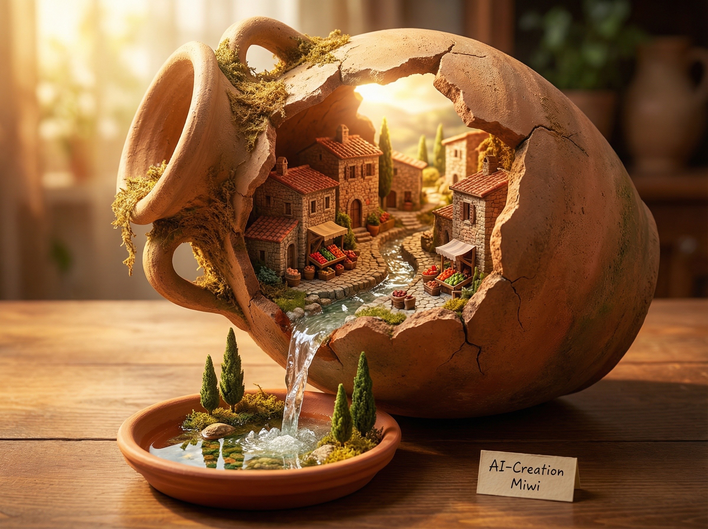 Intricate Diorama of an Italian Village in a Pot