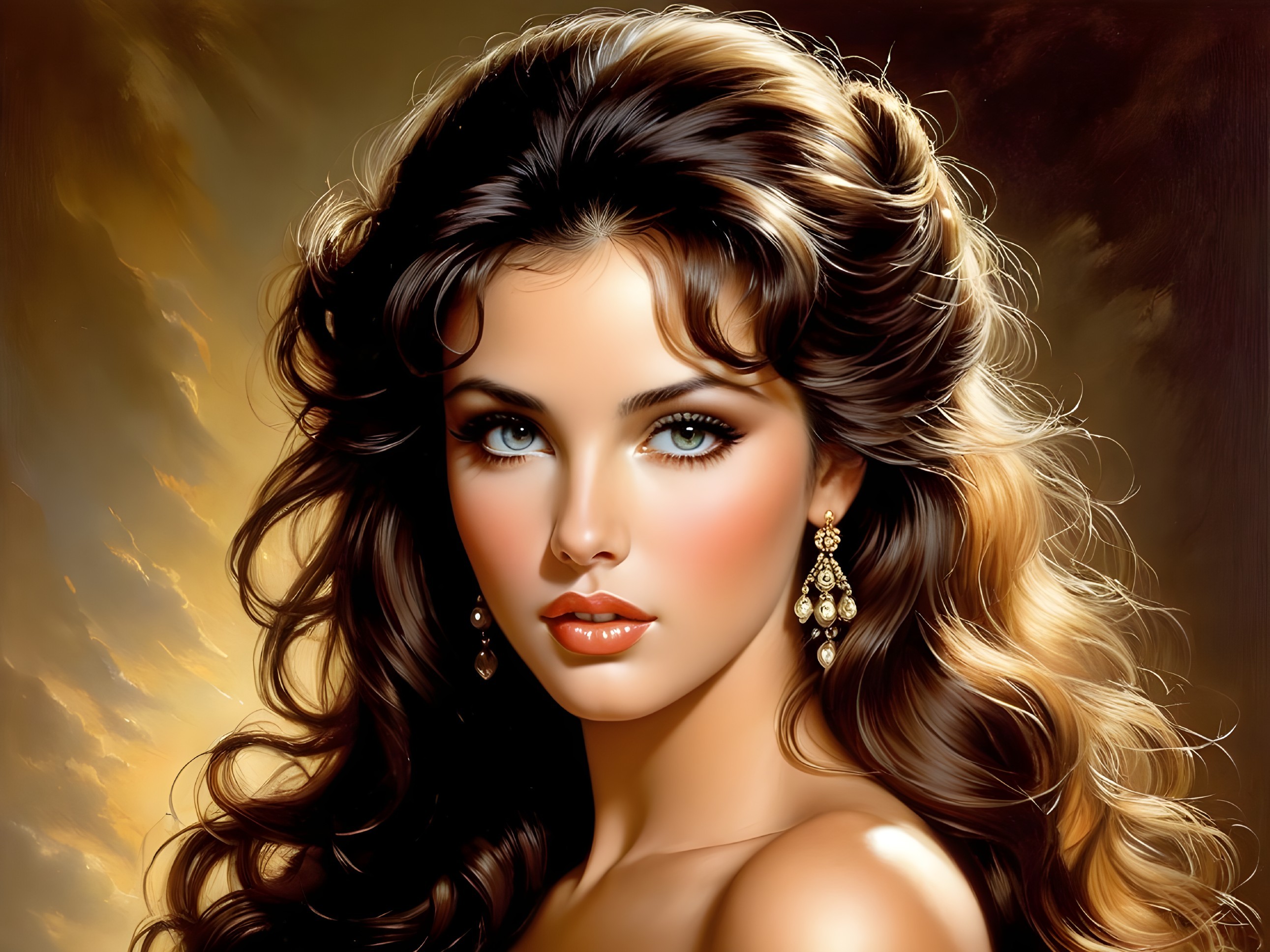 Portrait of a Young Woman with Brown Hair and Green Eyes