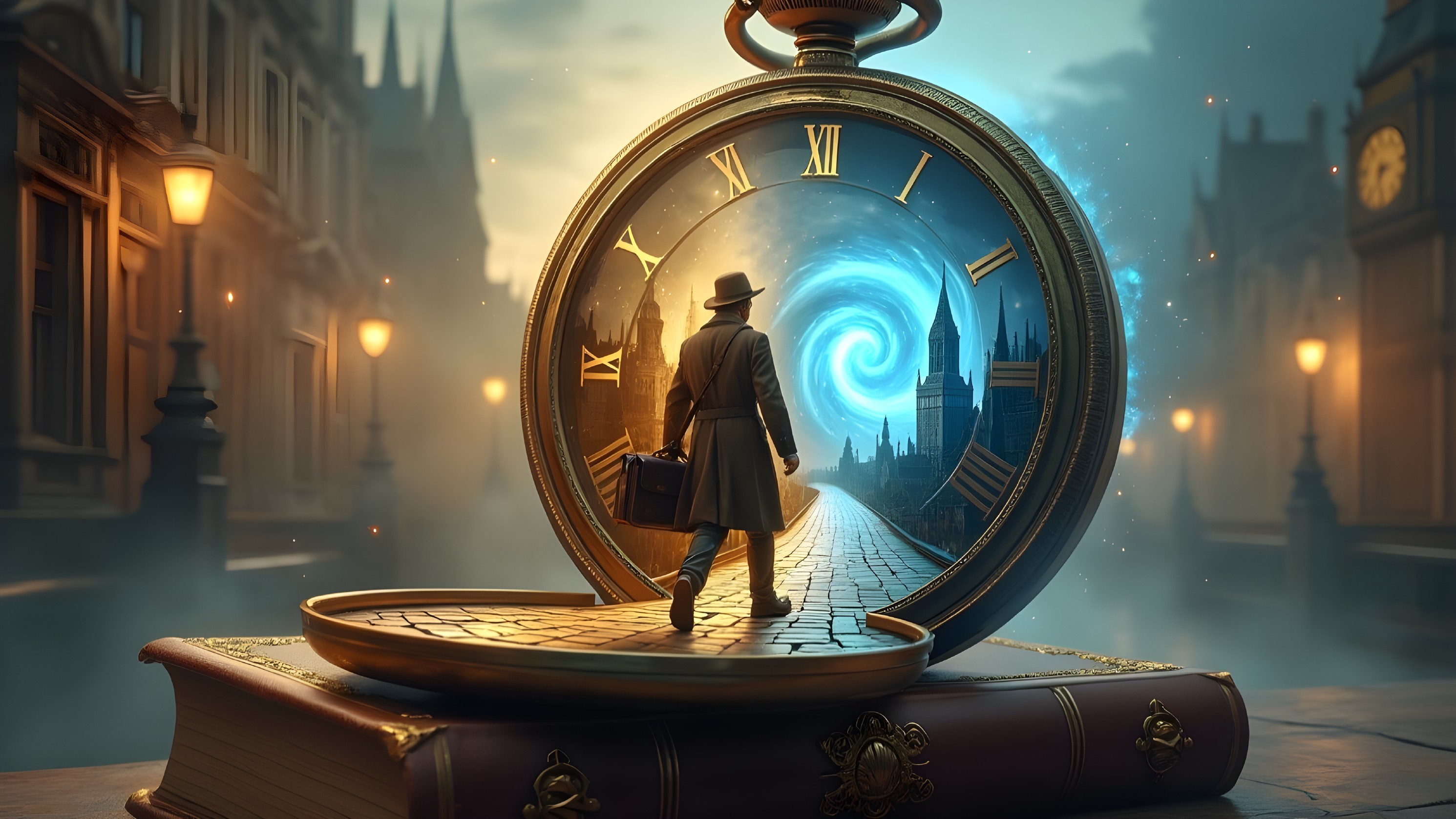 Mysterious Figure in Surreal Portal with Vibrant Colors