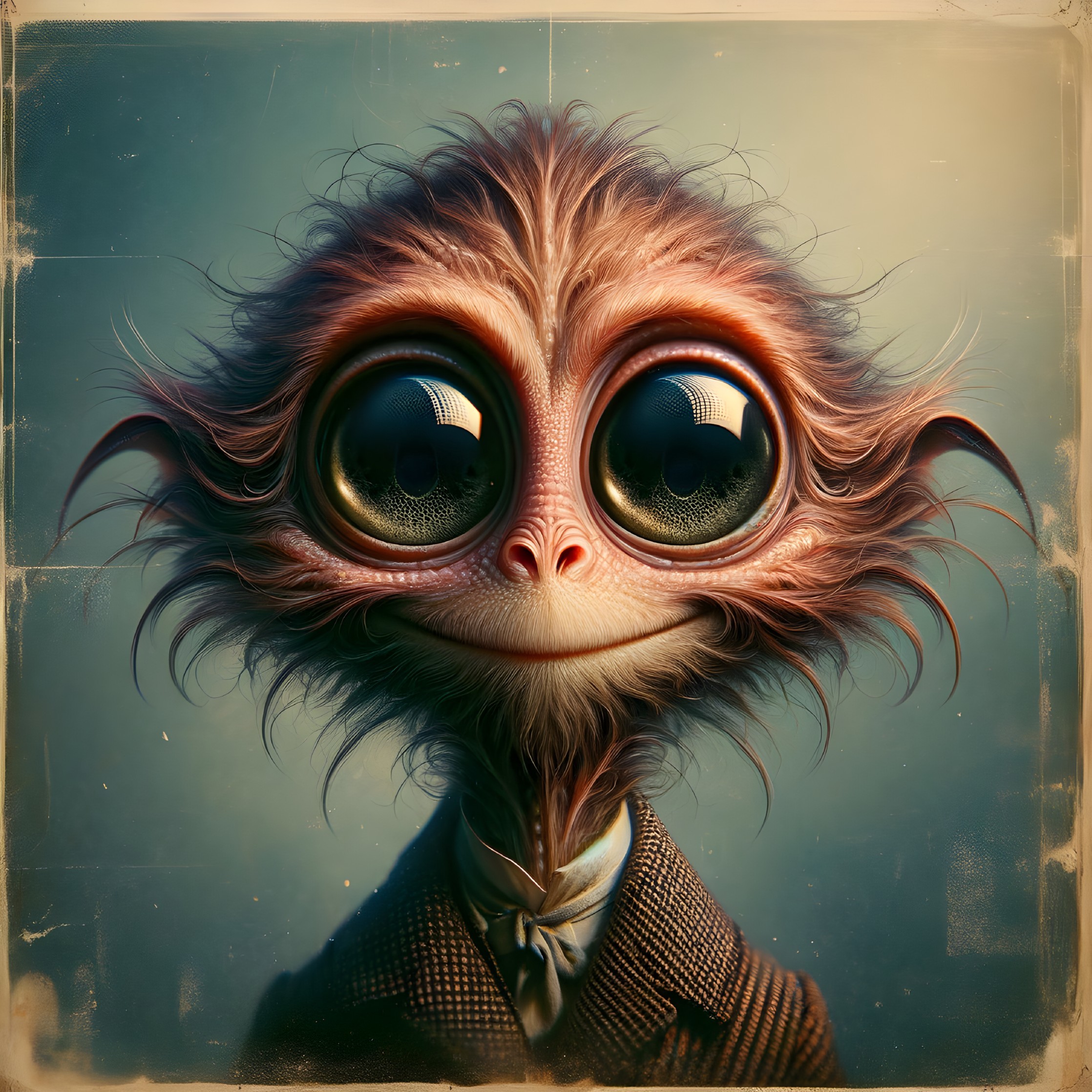 Whimsical Creature with Fluffy Hair and Stylish Suit