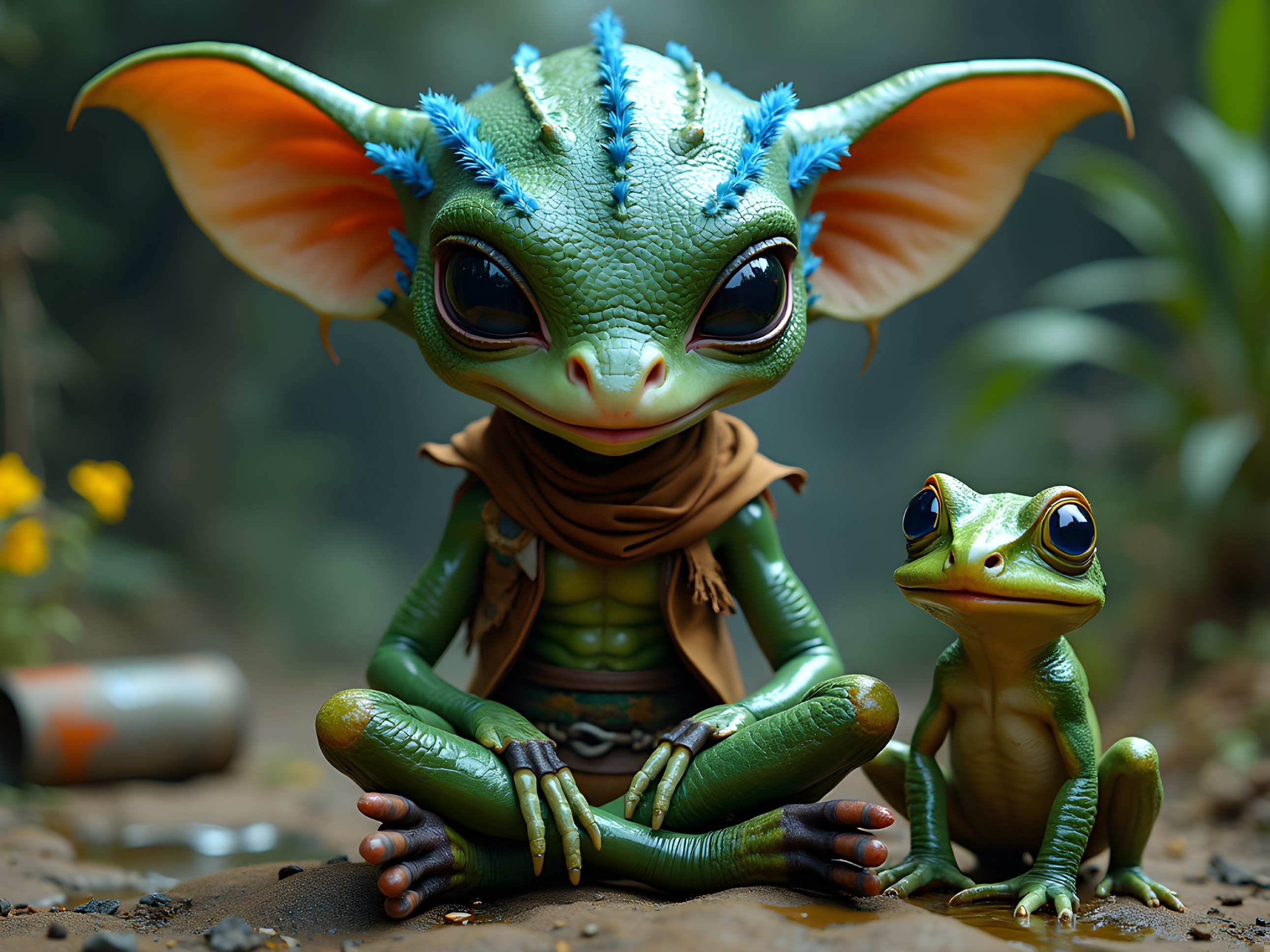 Whimsical Humanoid Creature in Enchanted Forest Scene