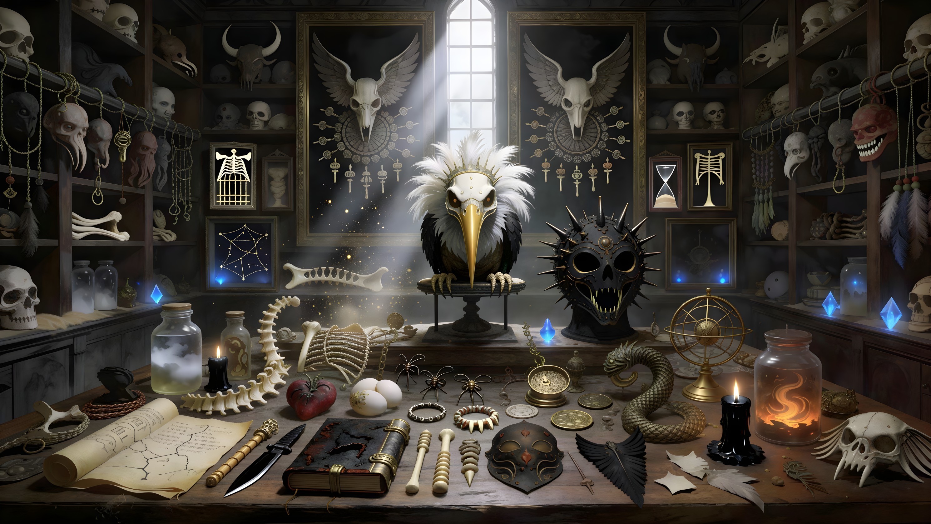 Fantasy Alchemy Laboratory with Intricate Objects and Decor