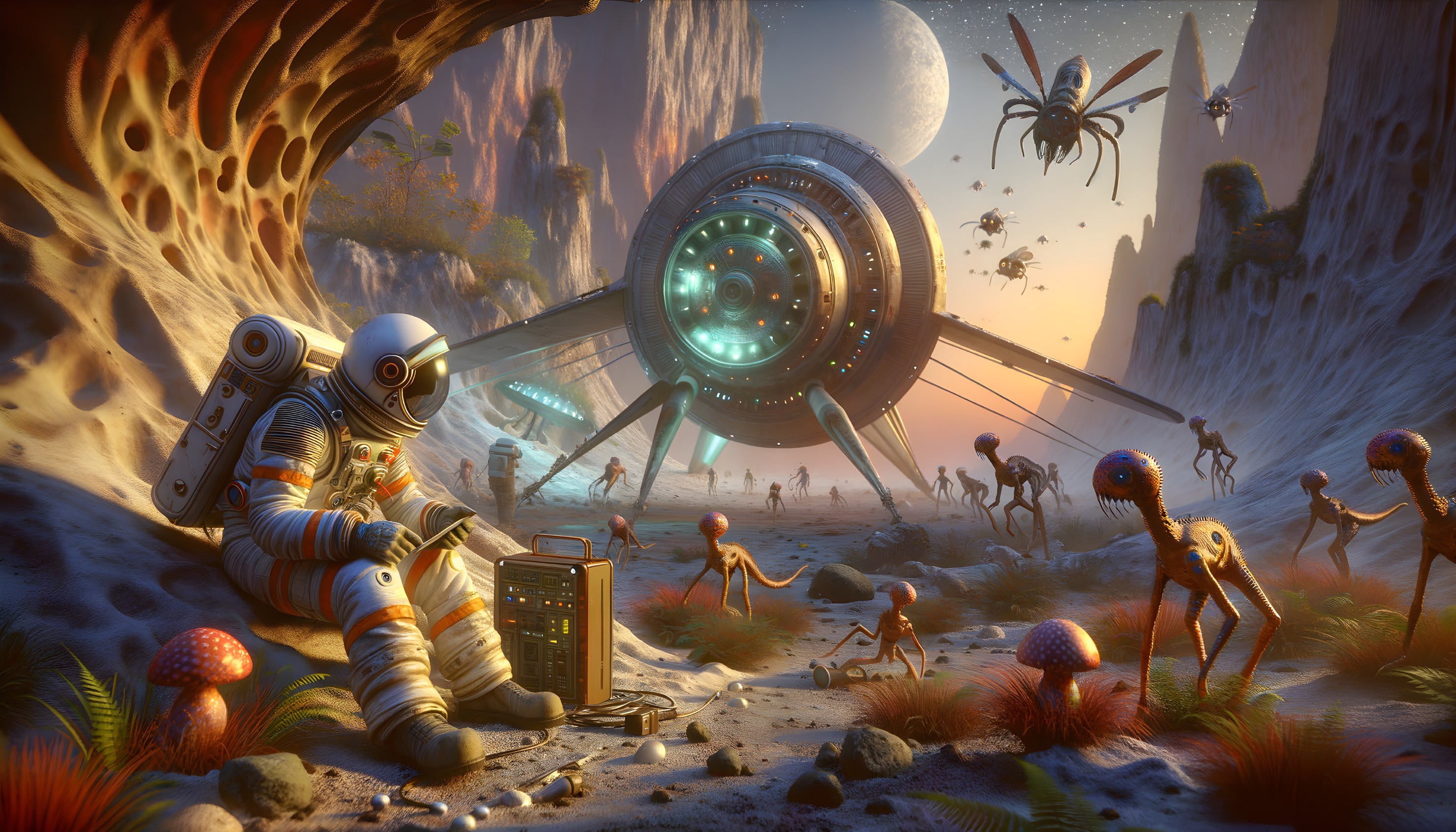 Astronaut Observes Extraterrestrial Creatures on Alien Planet