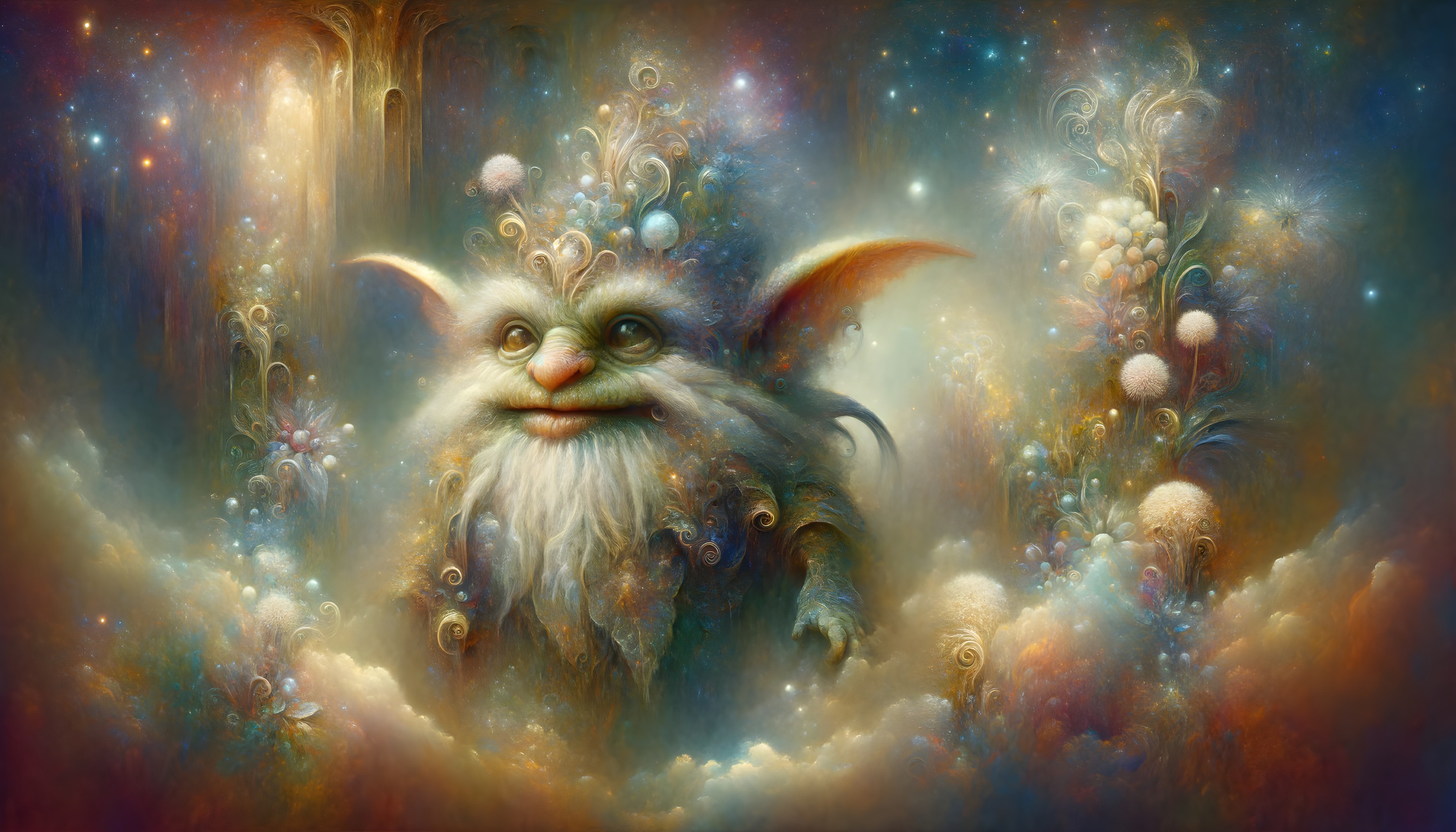 Whimsical Creature in Ethereal Colorful Landscape