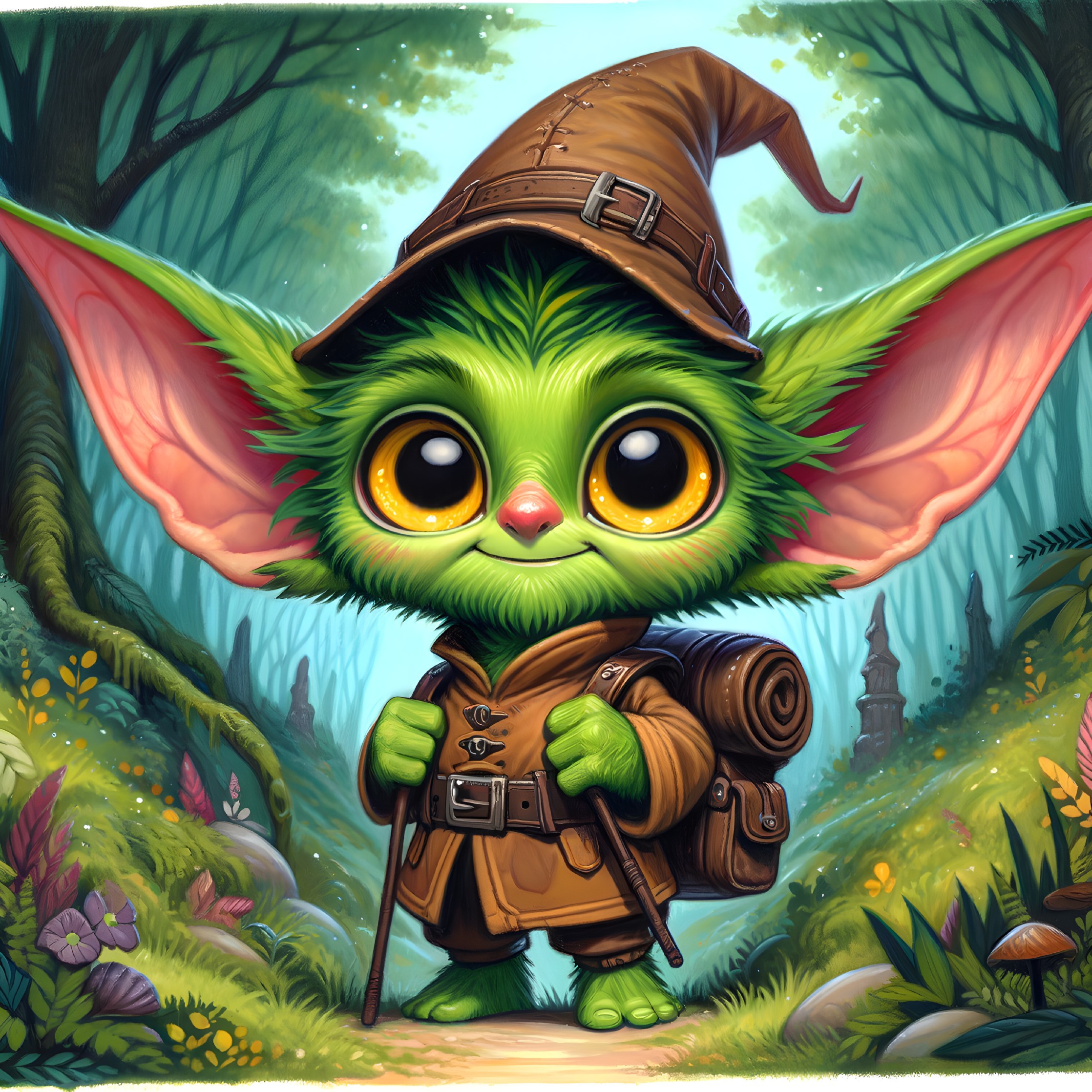 Whimsical Creature in Enchanted Forest Setting