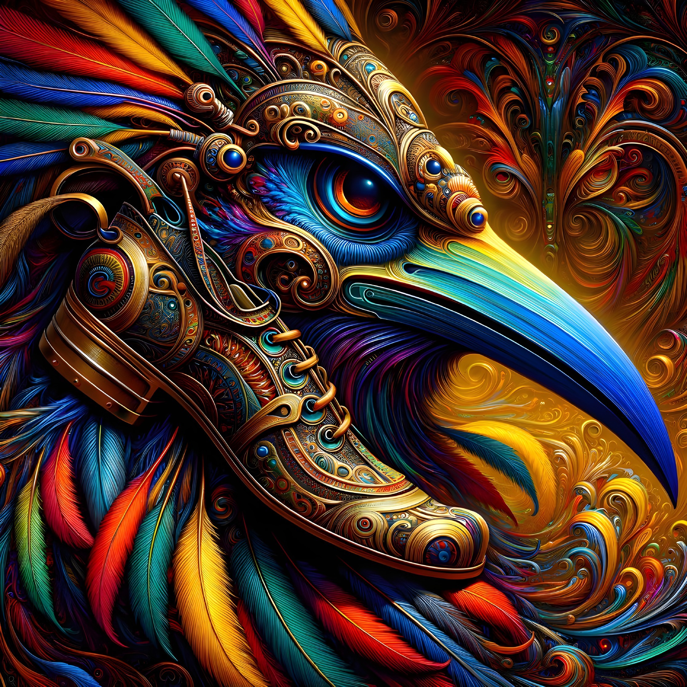 Vibrant Bird and Ornate Shoe in Colorful Composition