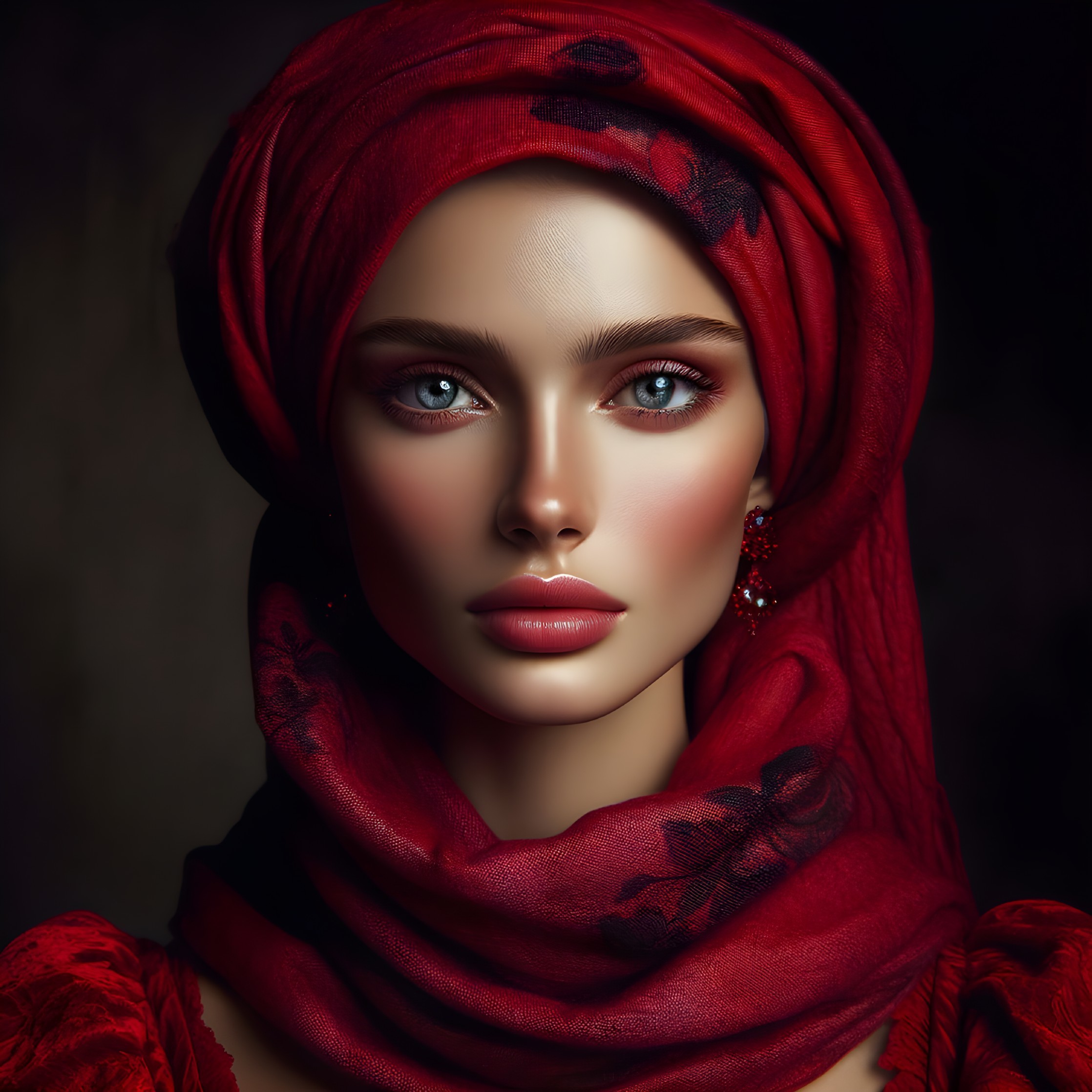 Portrait of a Confident Woman in Red Scarf