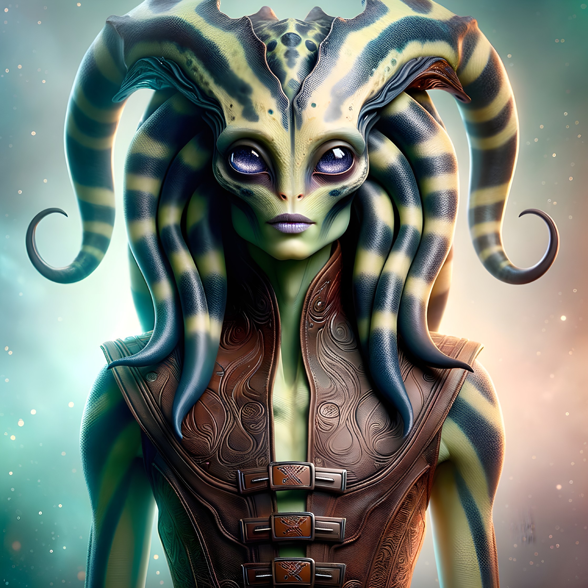 Alien Figure with Large Eyes and Tentacle-Like Appendages