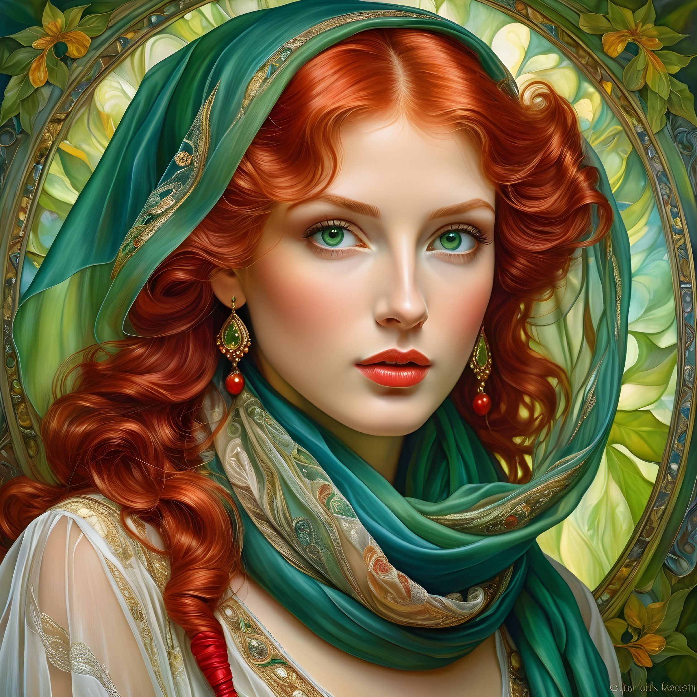 Portrait of a Young Woman with Red Curls and Scarf