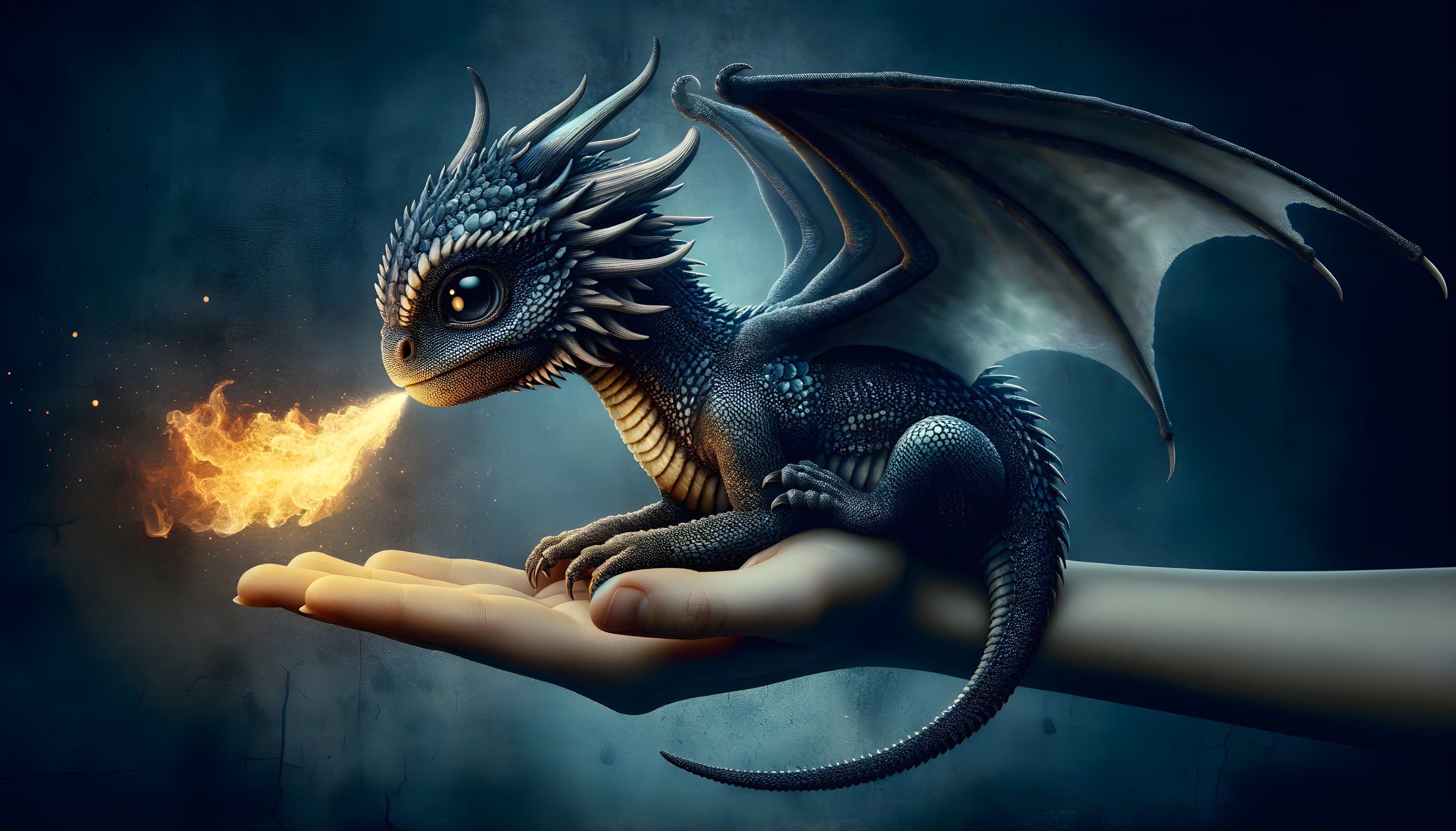 Intricately Detailed Dragon on an Outstretched Hand