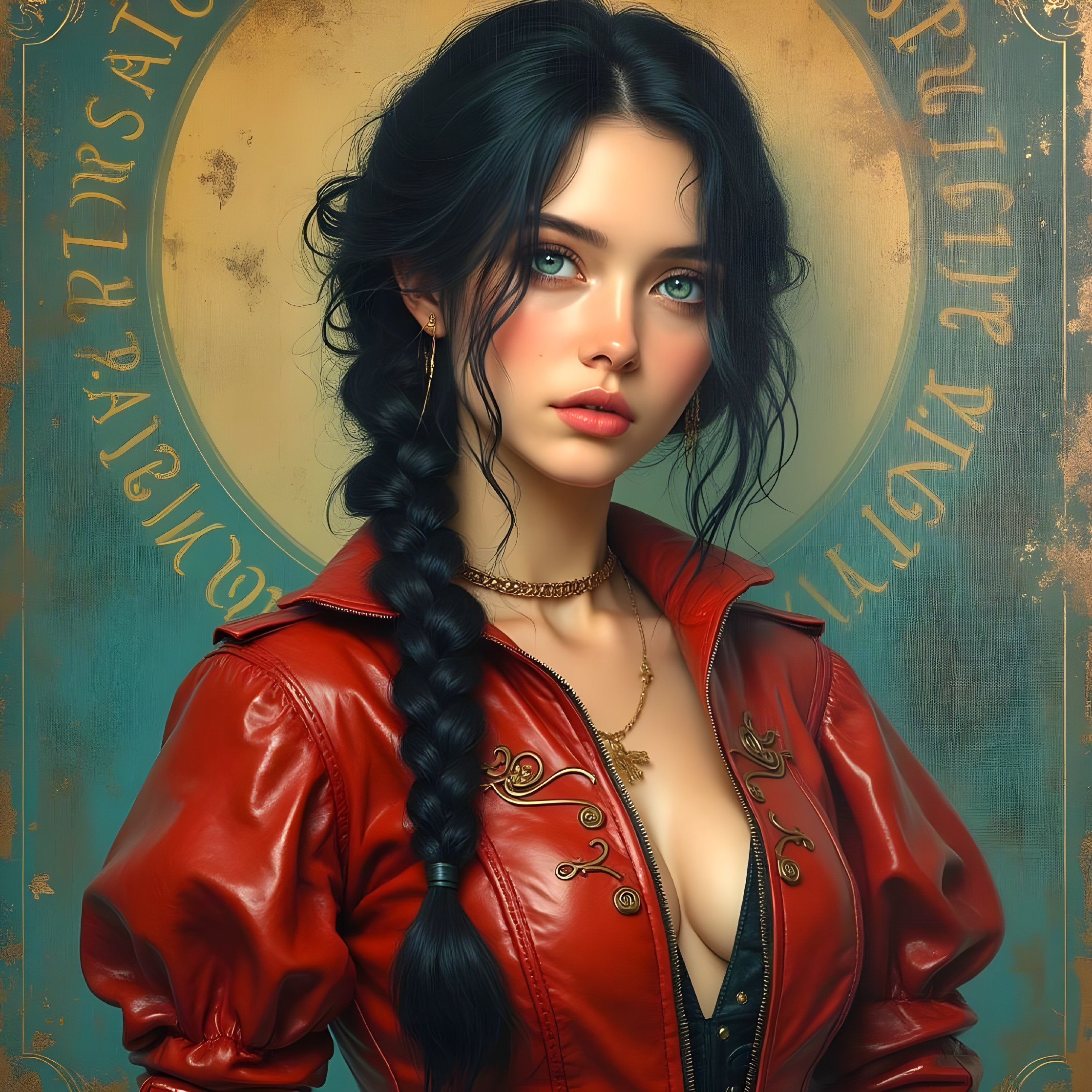 Portrait of a Young Woman with Dark Braids and Halo