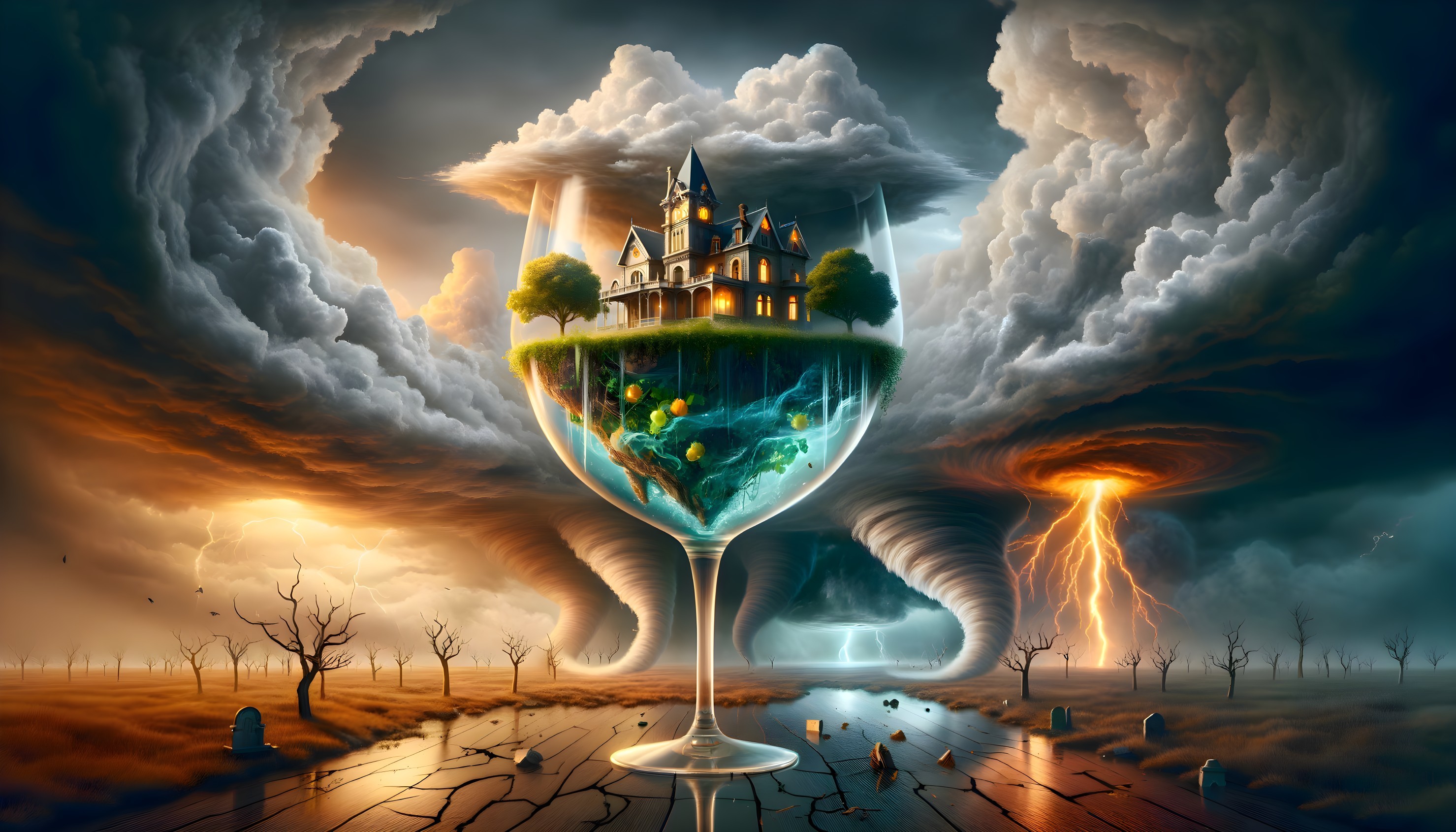 Surreal Landscape with Glass Containing Miniature World