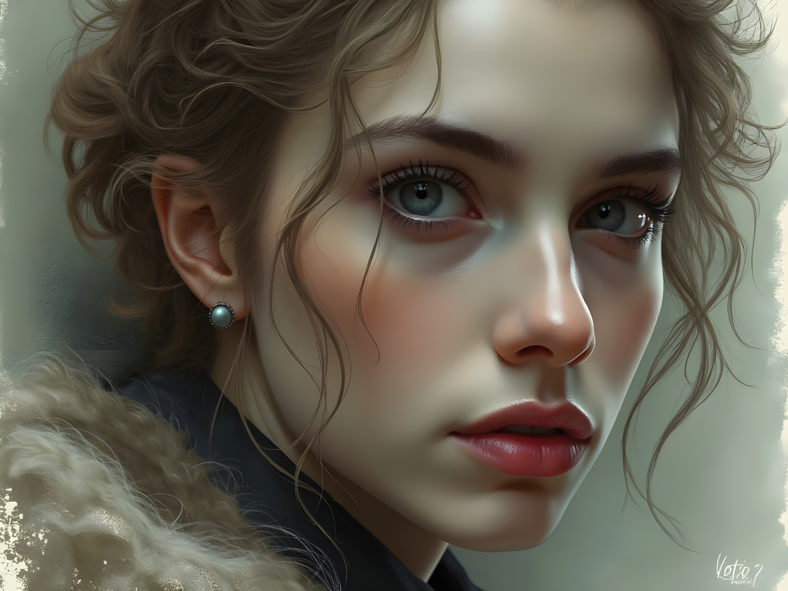 Close-up Portrait of a Young Woman with Blue Eyes