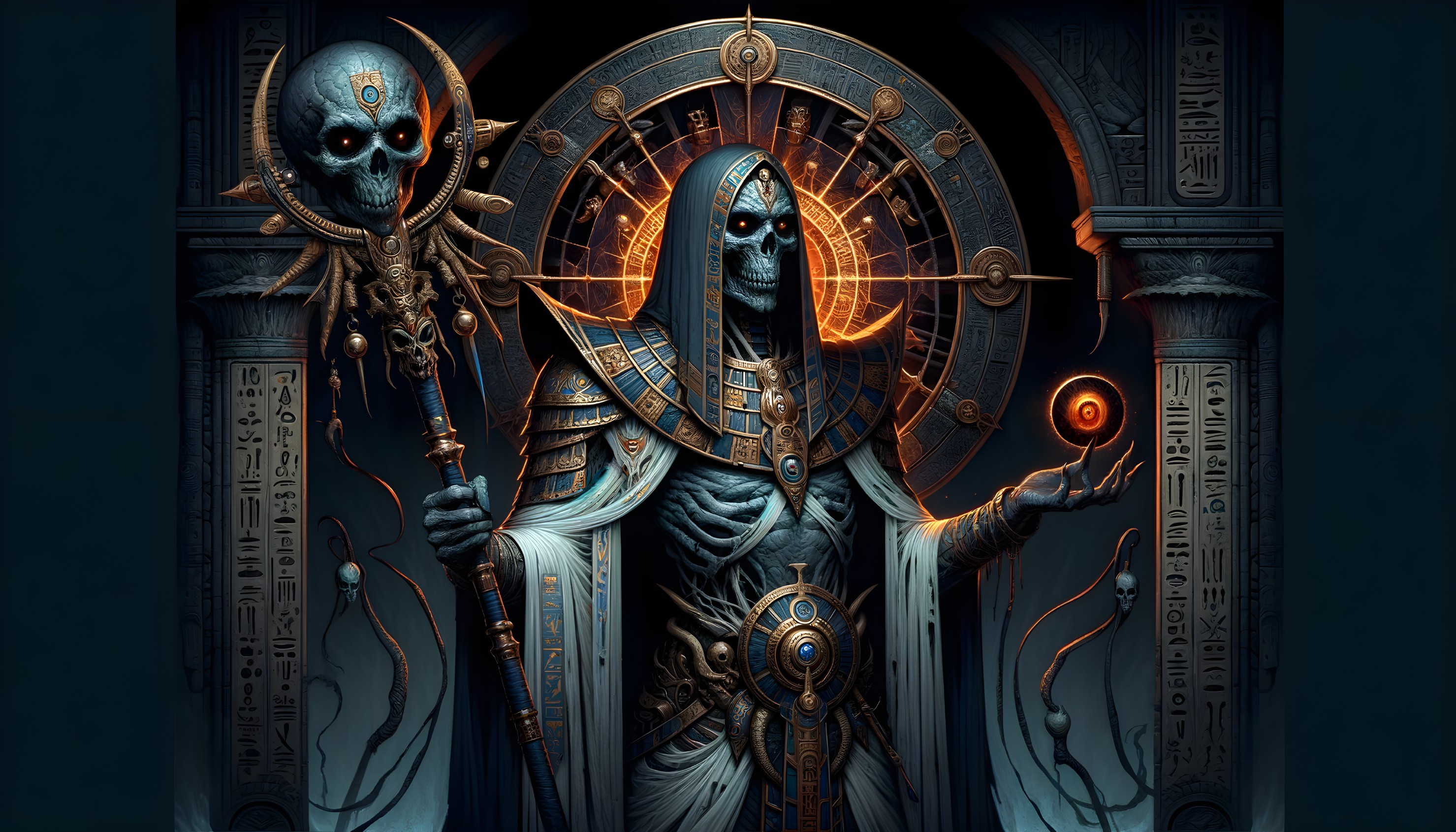 Skeletal Figure in Ancient Robes with Mystical Elements
