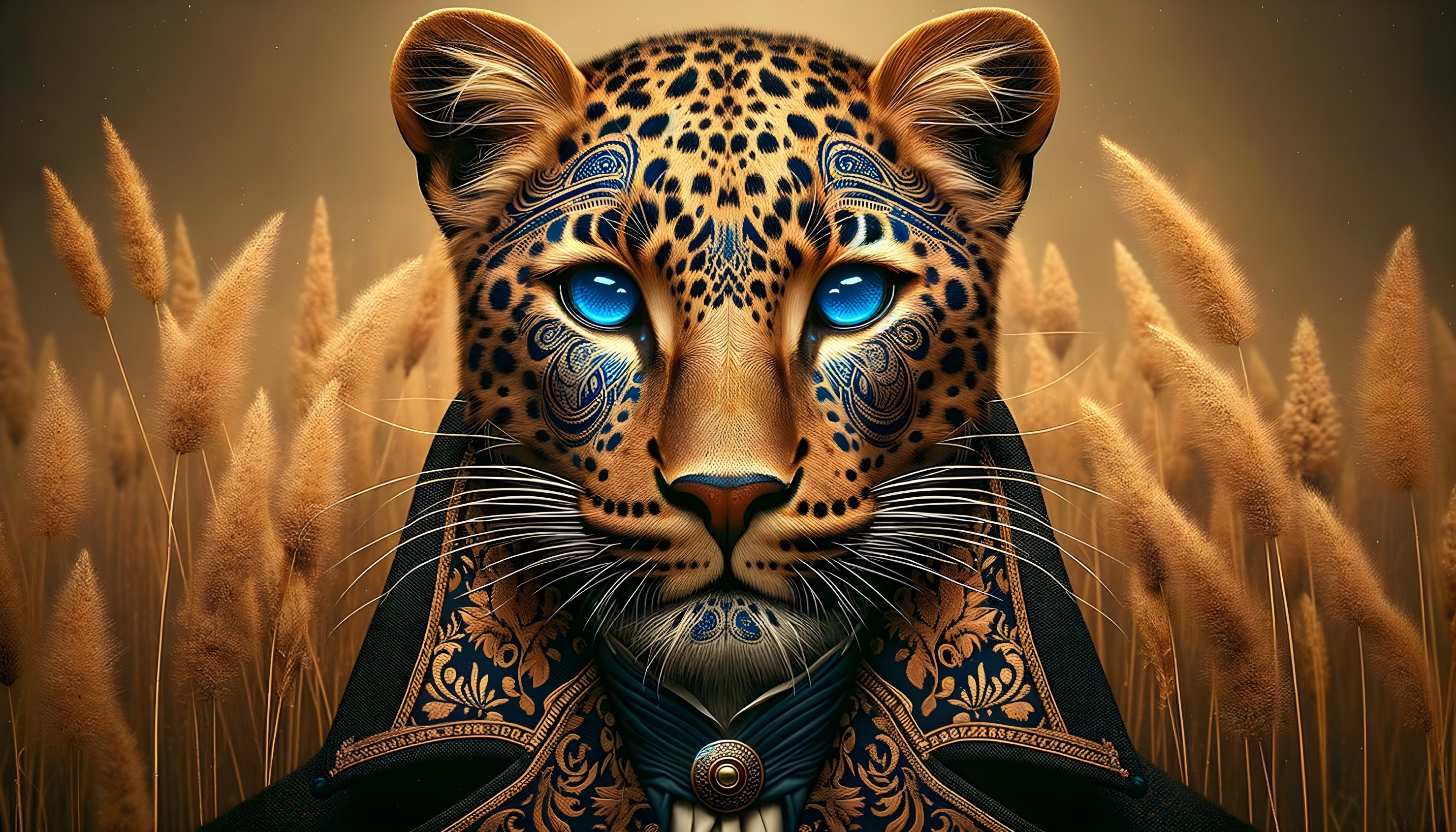 Regal Leopard: Blue Eyes & Ornate Jacket