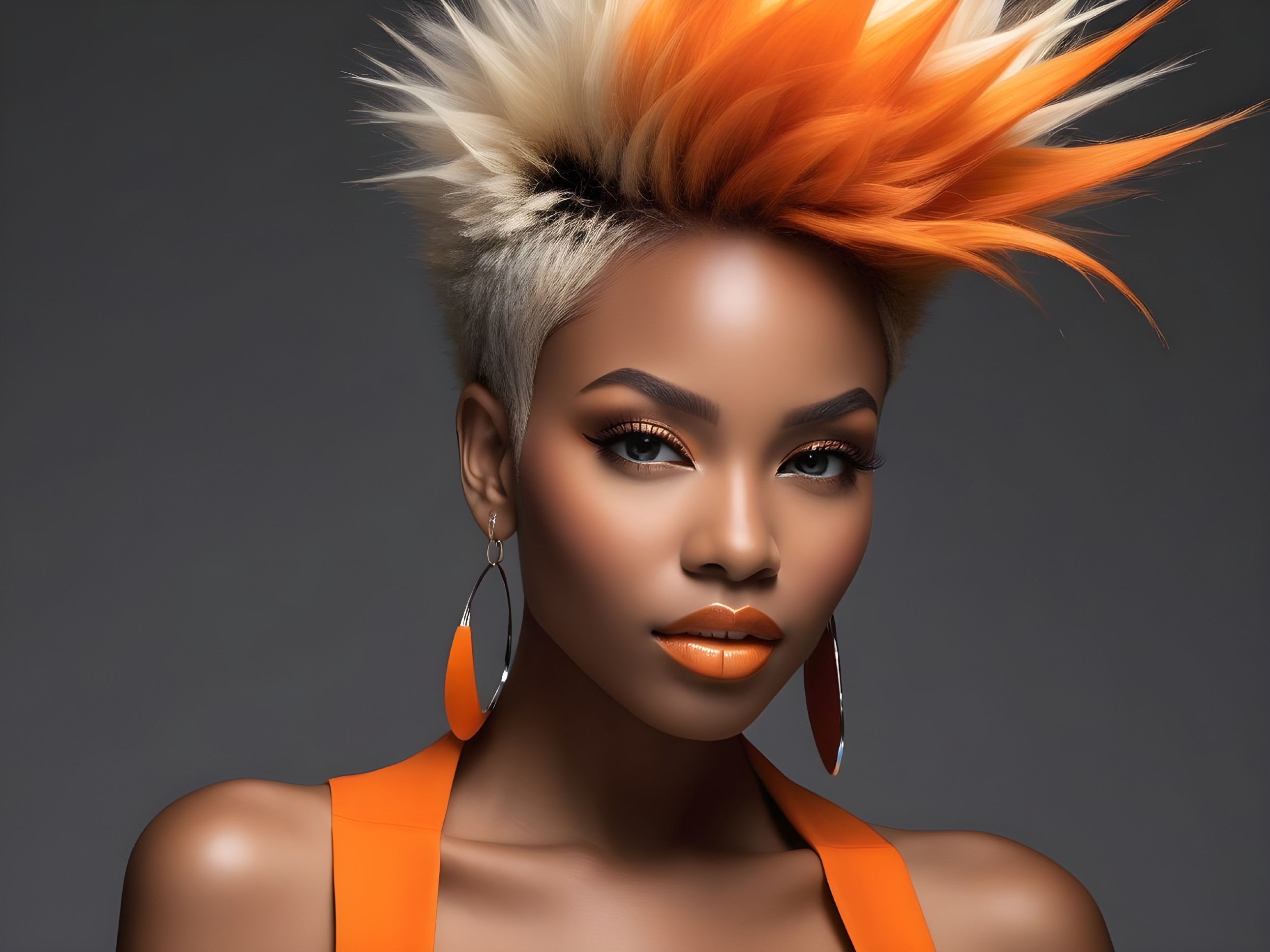 Portrait of a model with edgy orange and blonde hairstyle