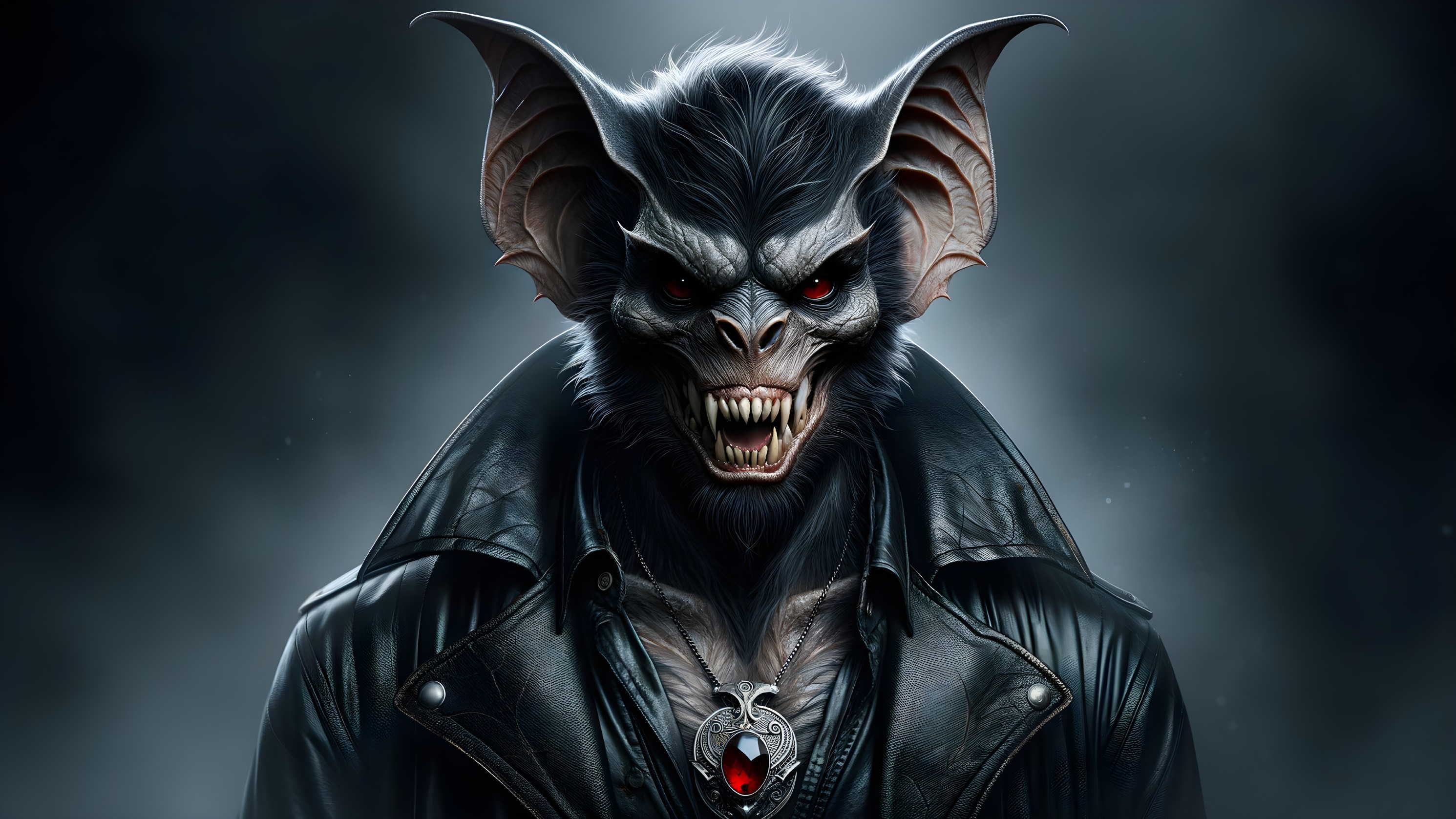 Menacing Creature with Bat-Like Features and Fur