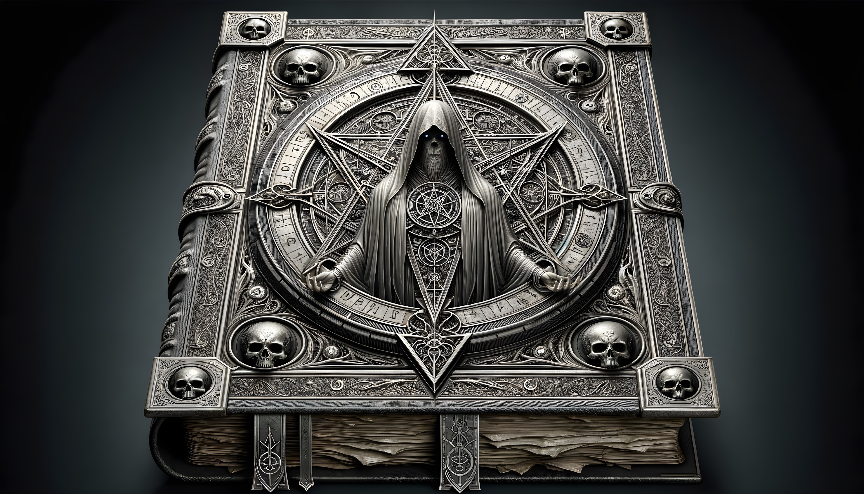 Enigmatic Silver Pentagram Tome