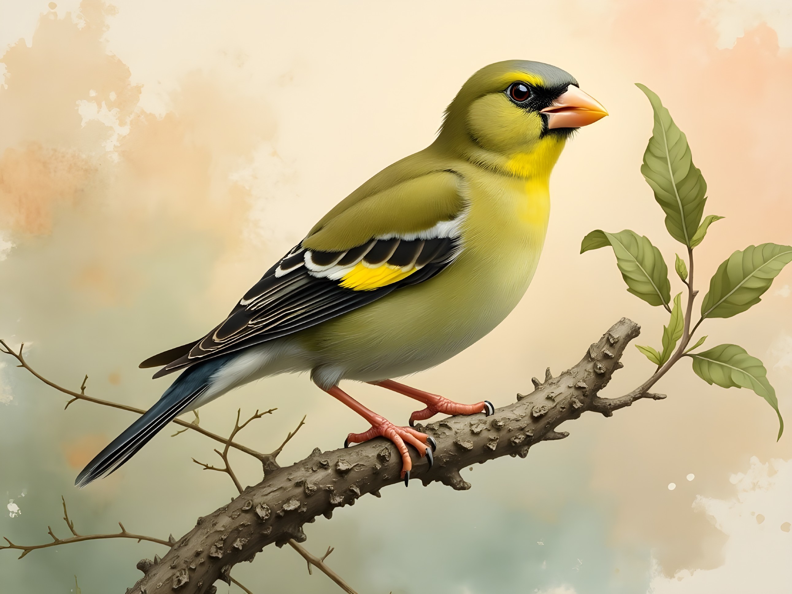 Vibrant Yellow-Green Bird with Black and White Wings