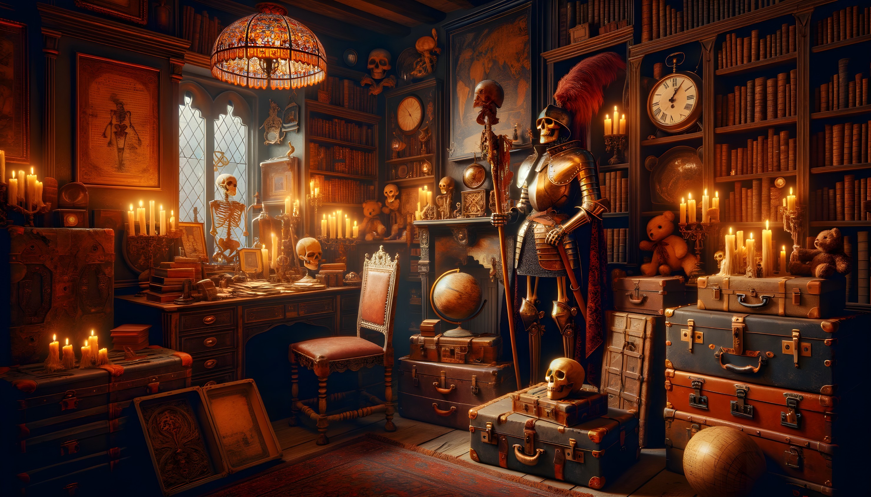 Dimly Lit Room with Artifacts and Eerie Decor