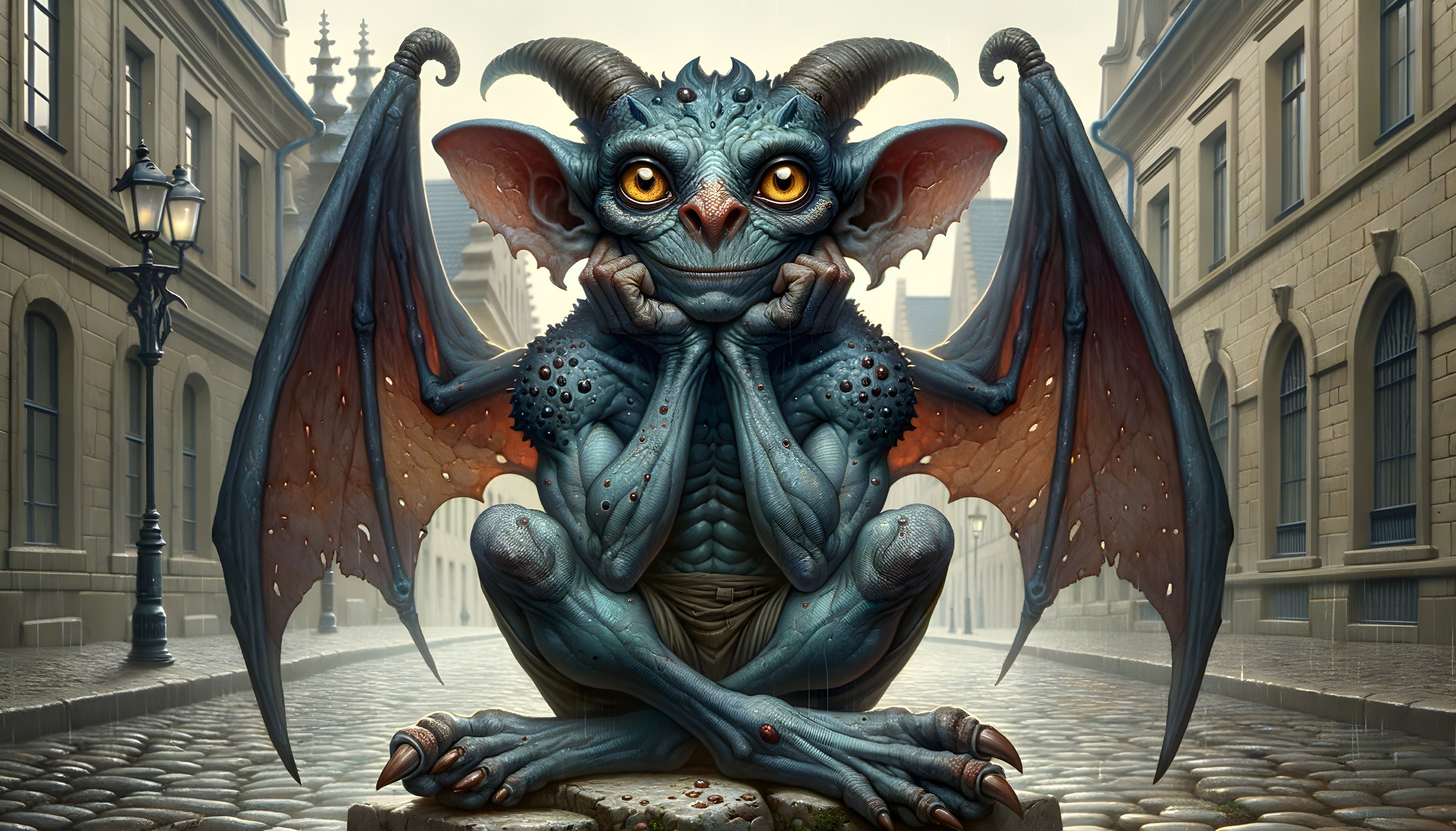 Whimsical Blue-Skinned Creature in Enchanting Setting