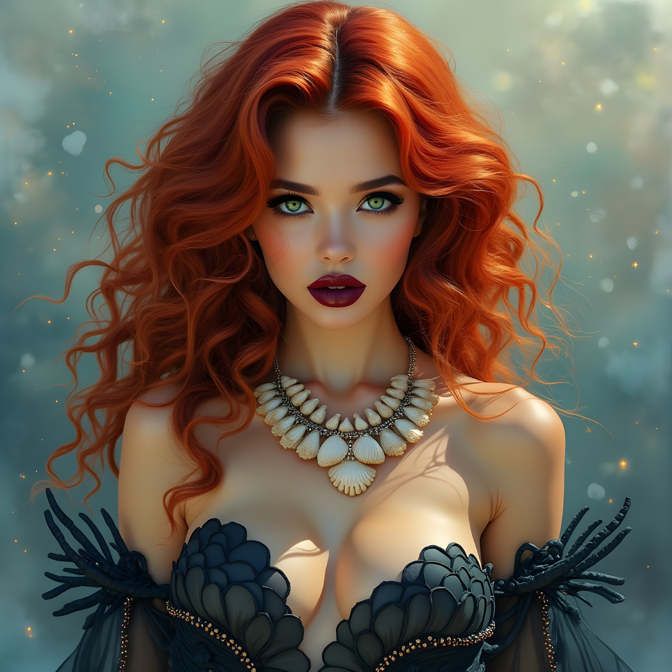 Portrait of a woman with red hair and green eyes