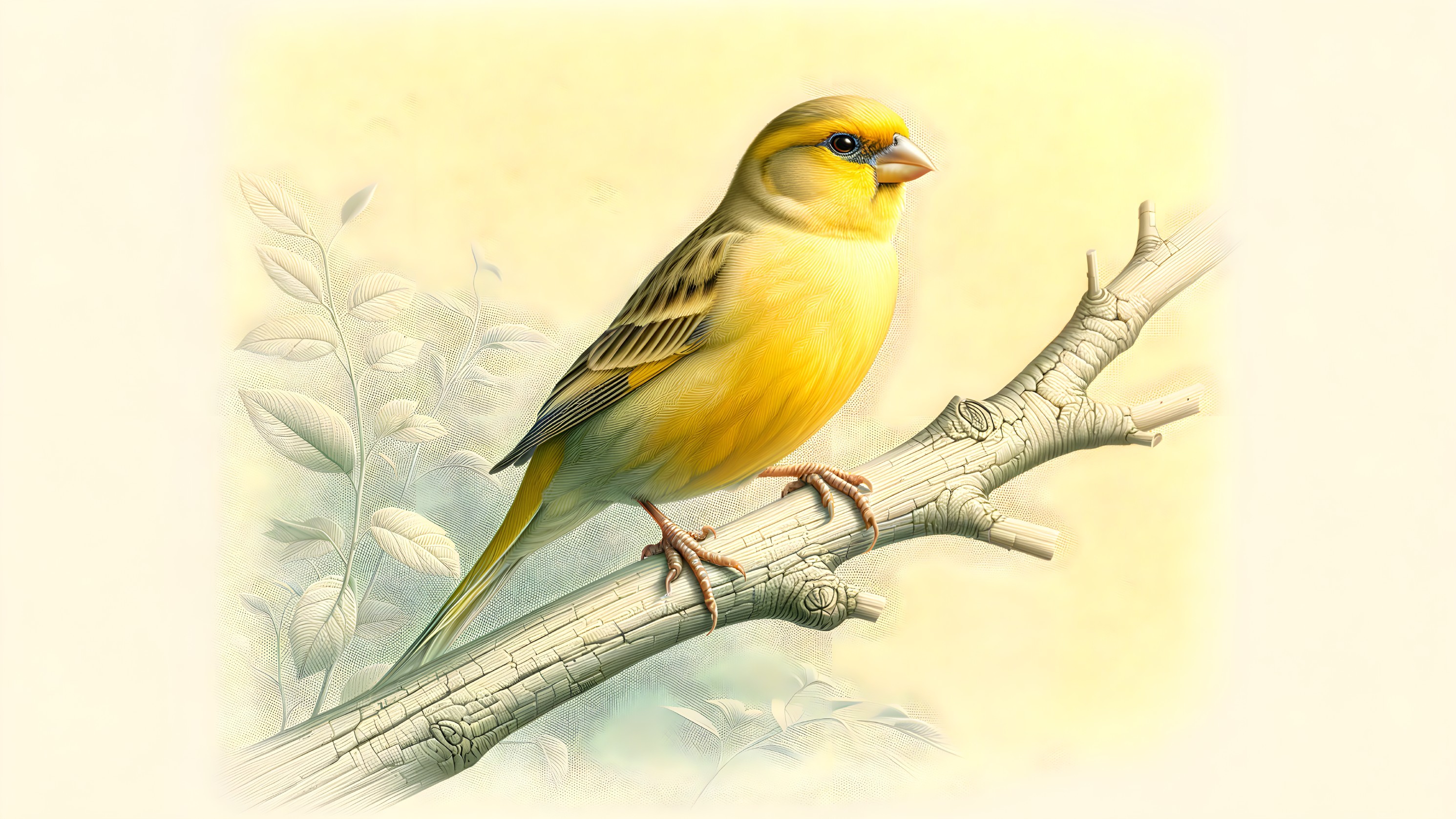 Vibrant Yellow Bird on a Slender Branch in Nature