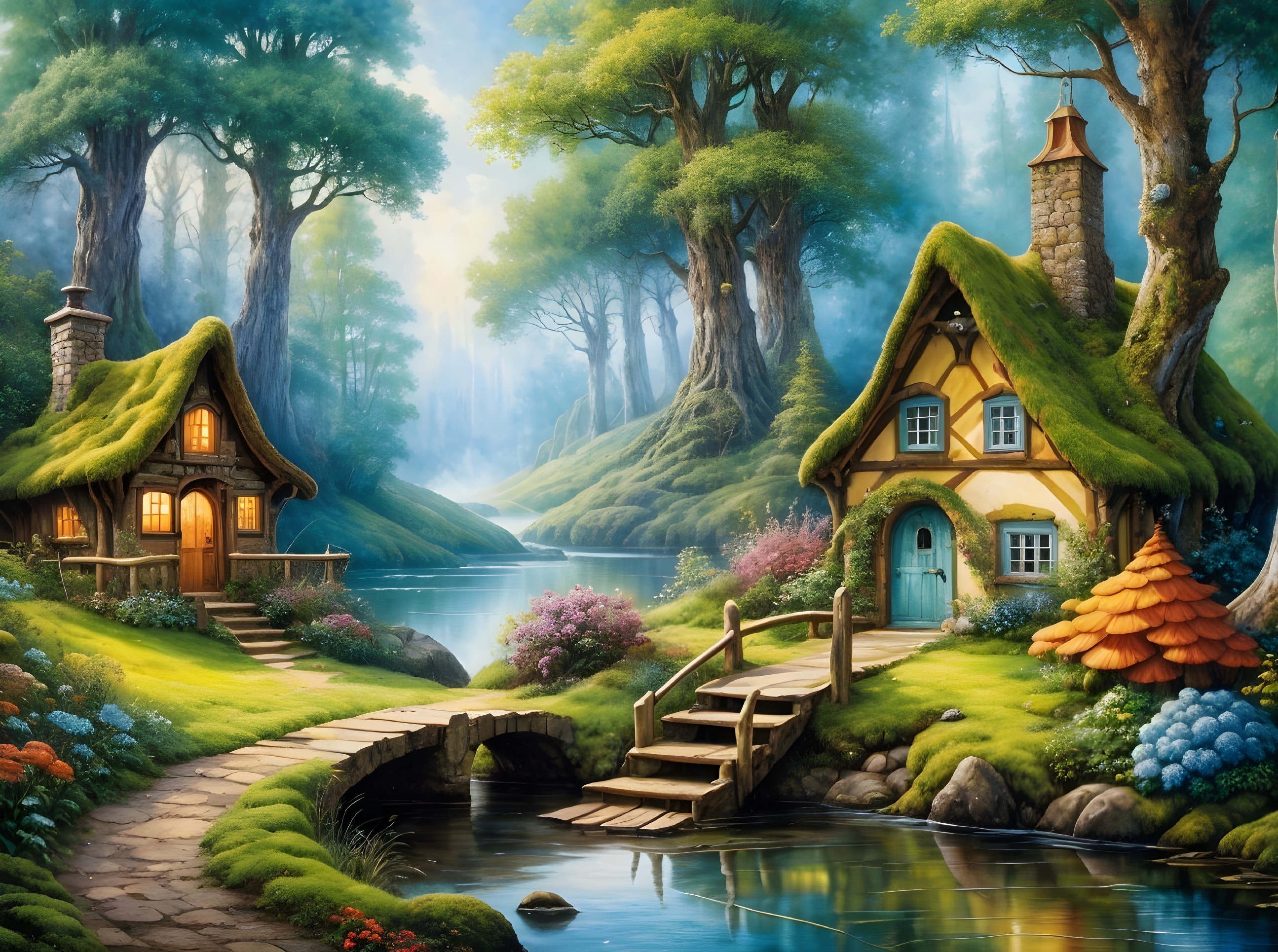 Charming Cottages in a Serene Fairy Tale Landscape