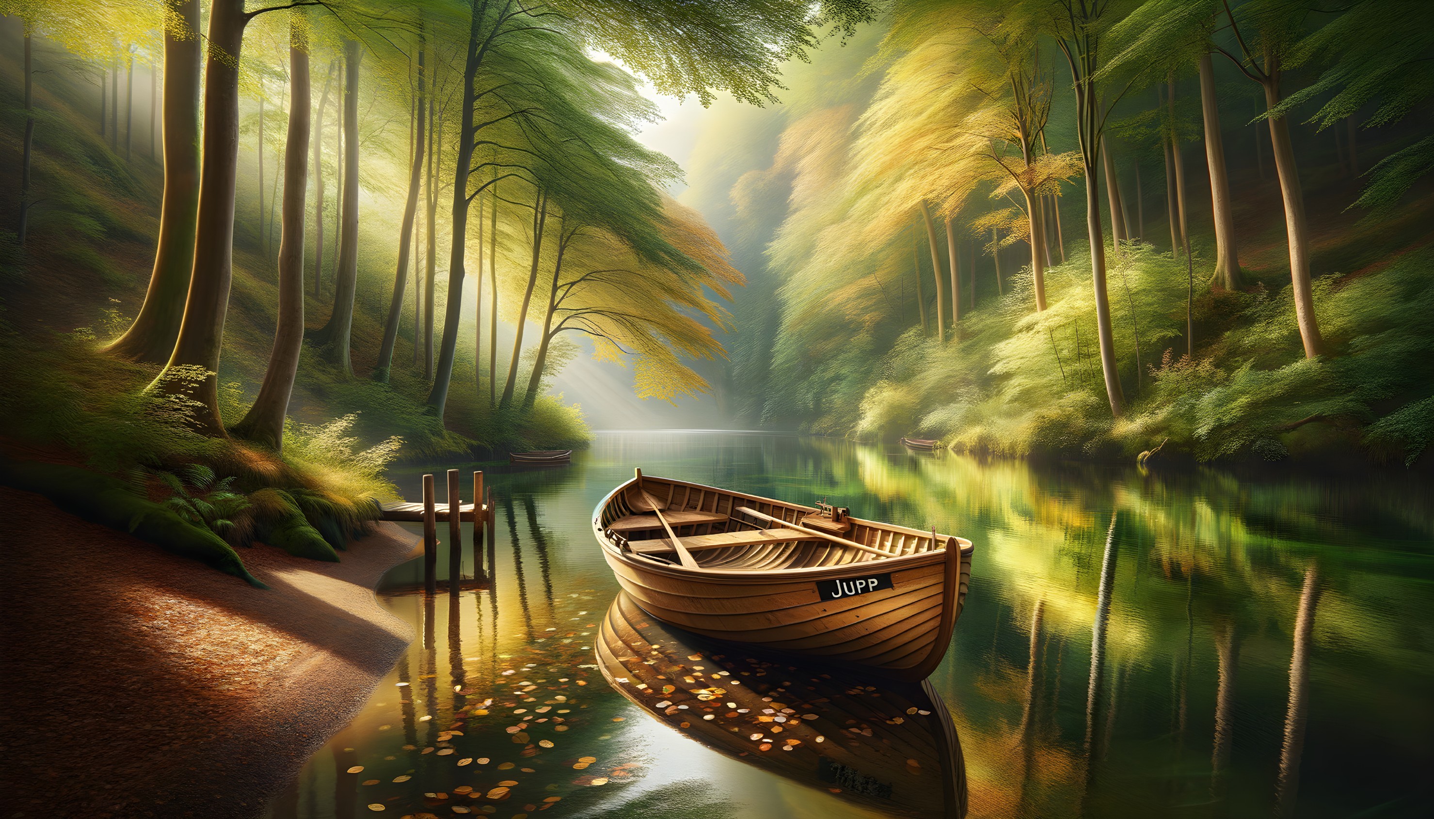 Woodland Scene with River and Autumn Foliage