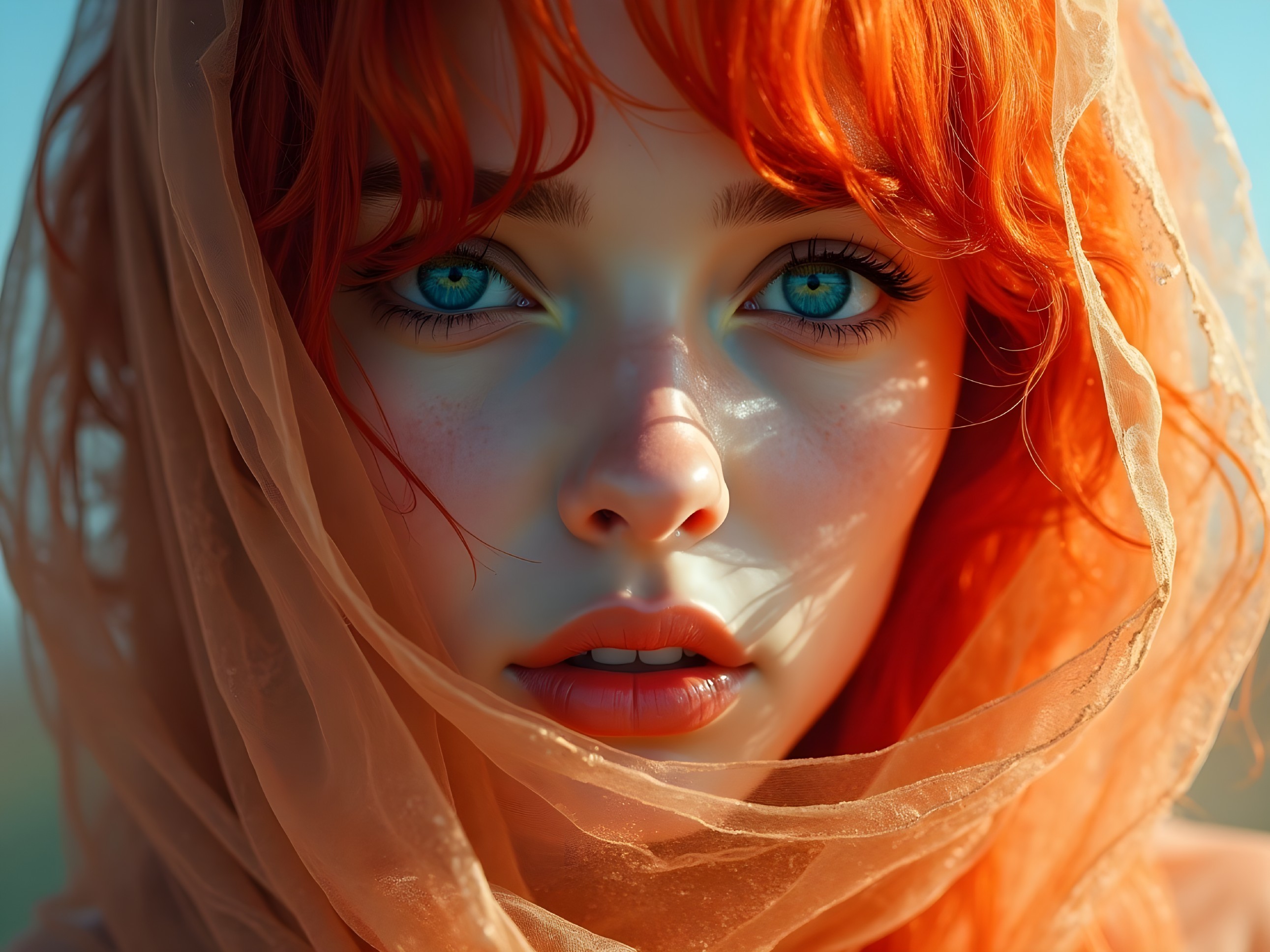 Close-up Portrait of a Young Woman with Orange Hair