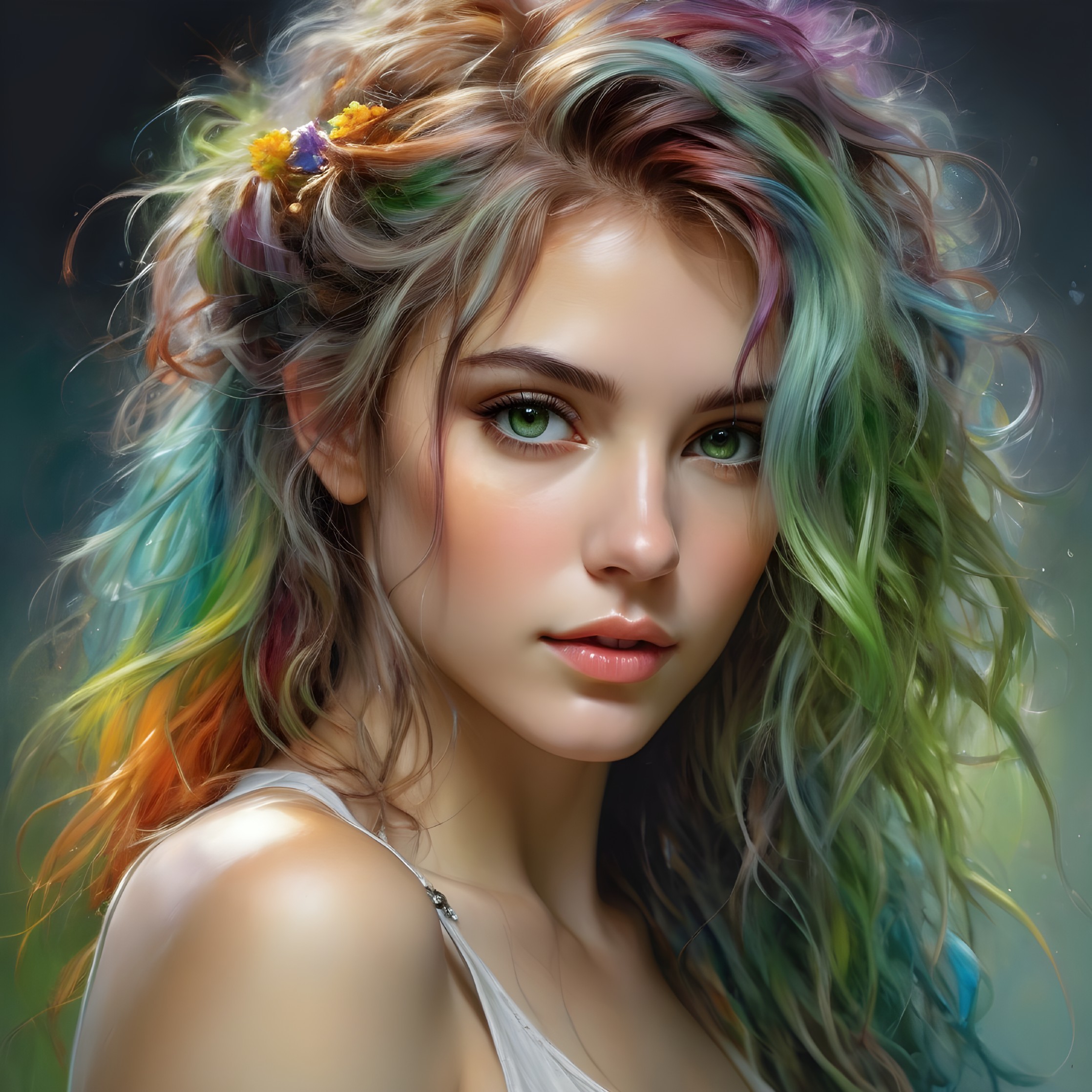 Vivid Beauty: Colorful Hair & Green Eyes