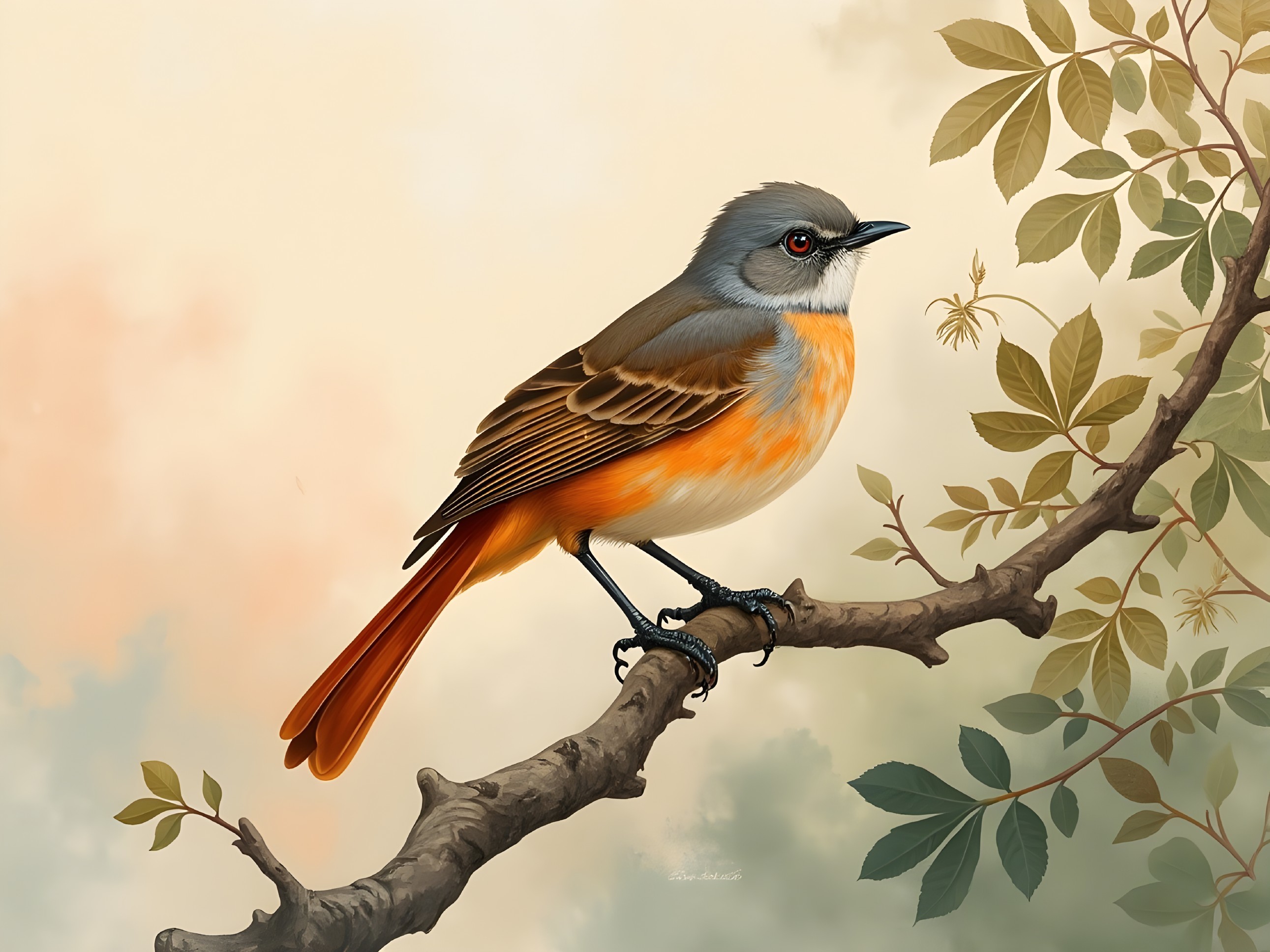 Vibrant Bird on Branch with Pastel Background