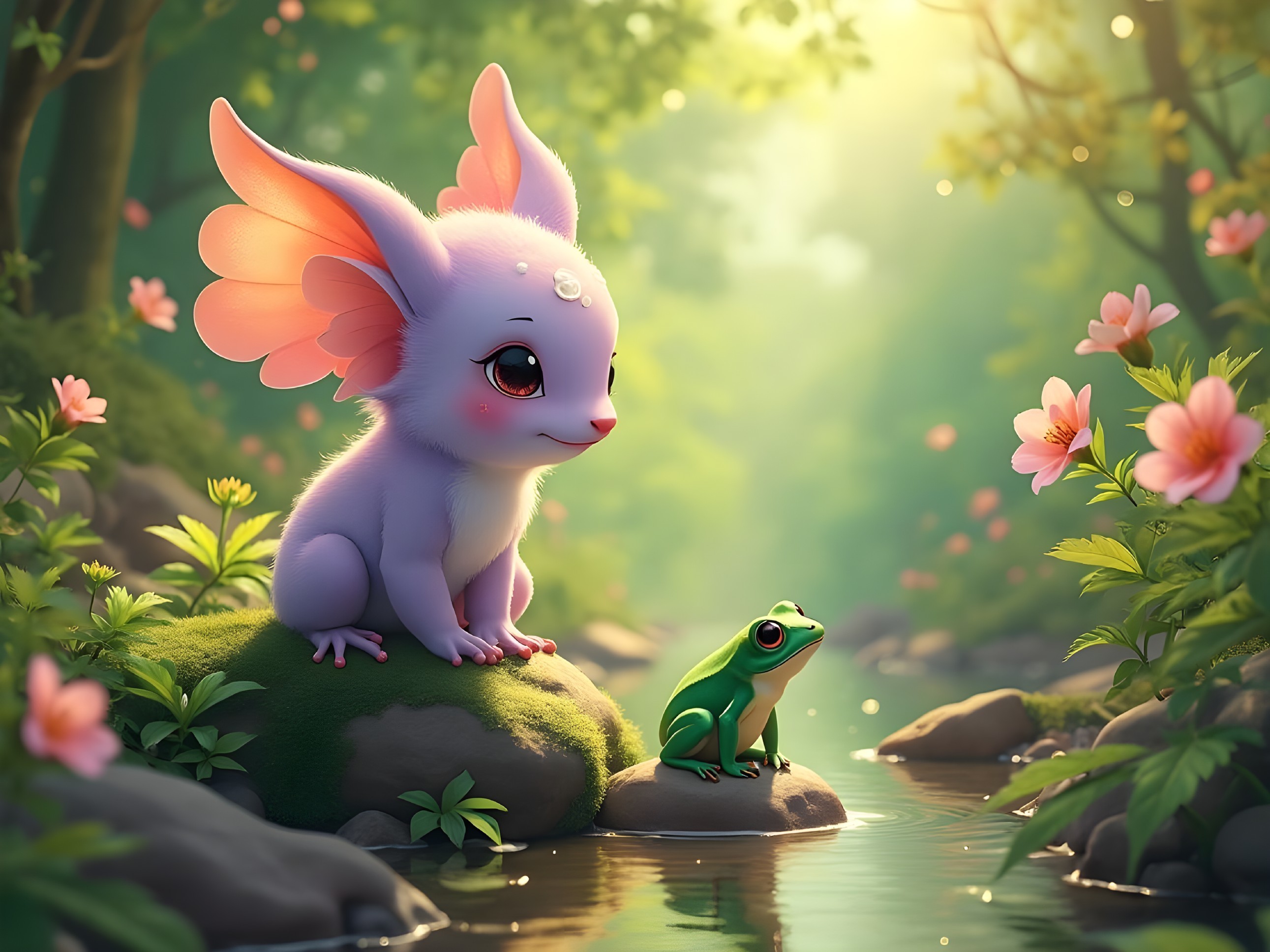 Whimsical Creature in a Forest Clearing with Frog