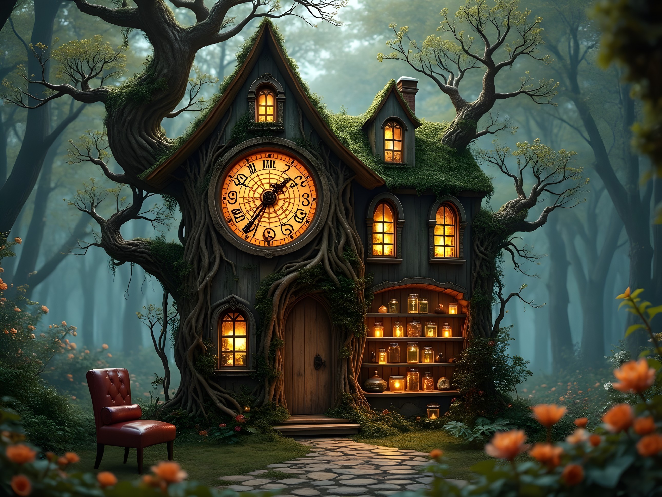 Enchanted House in a Mystical Forest Setting