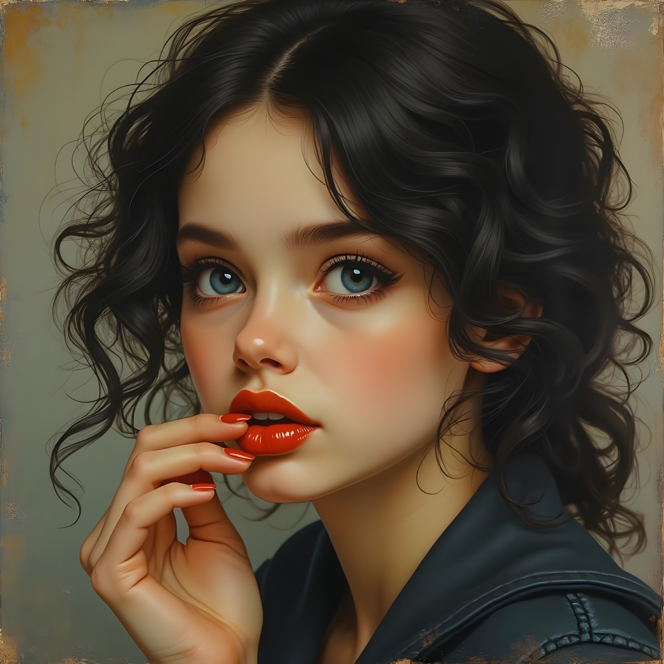 Portrait of a Thoughtful Young Woman with Curly Hair