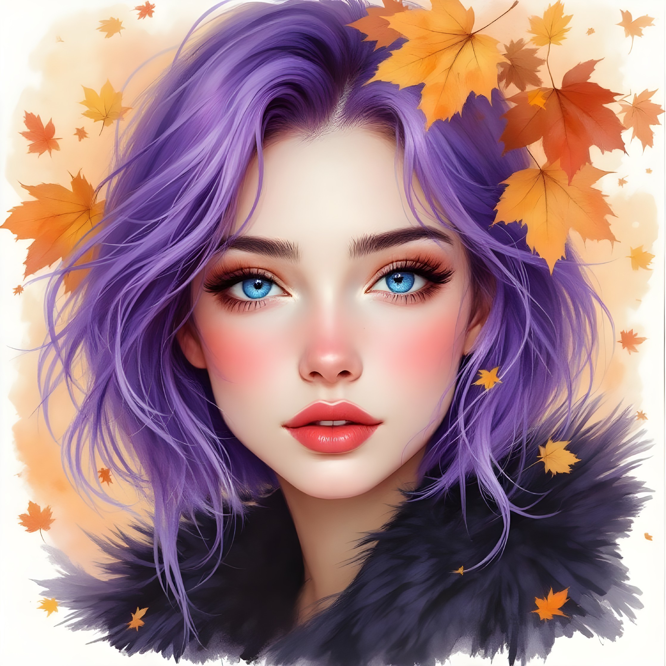 Close-up Portrait of a Young Woman with Purple Hair