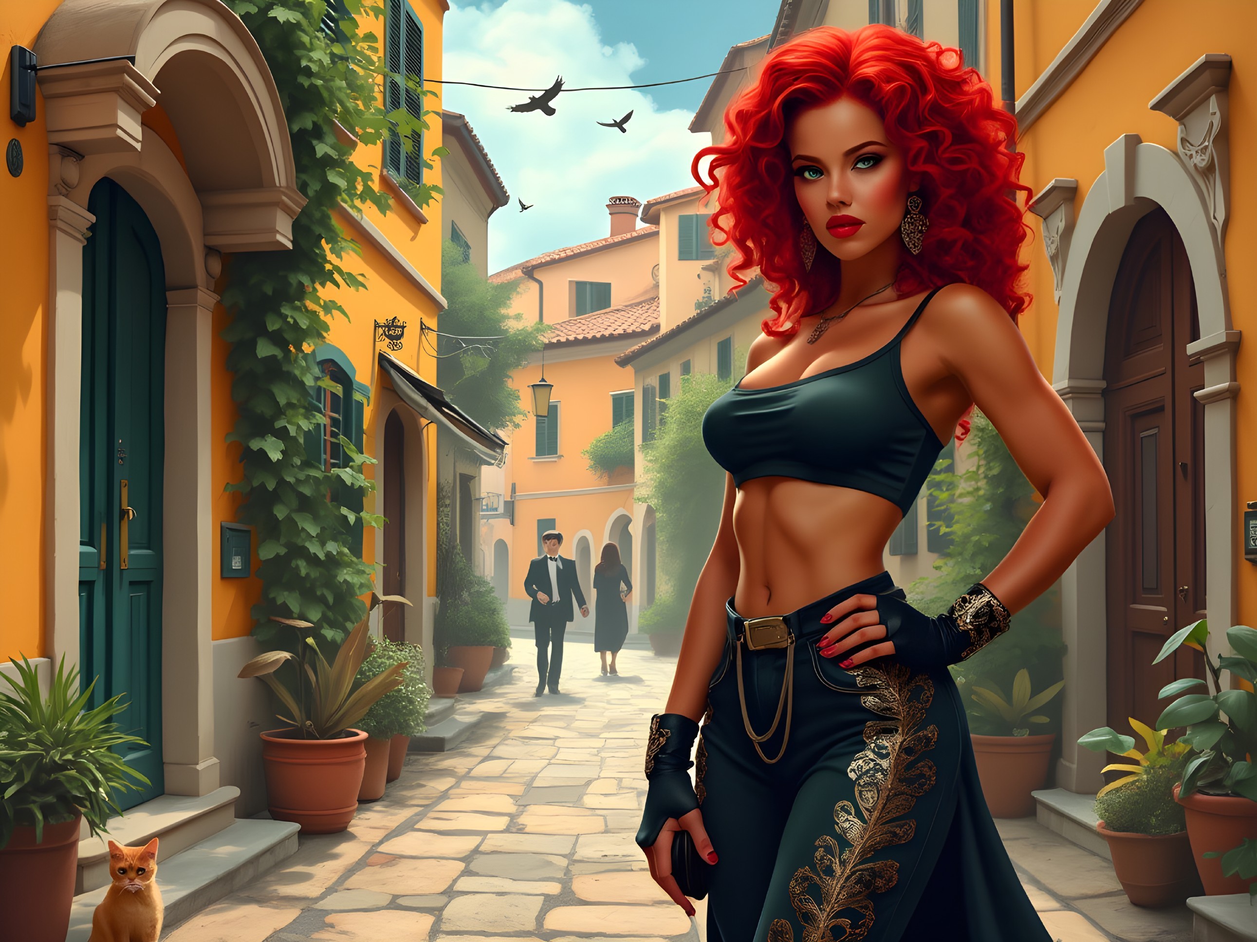 Vibrant Alleyway Scene with a Confident Woman