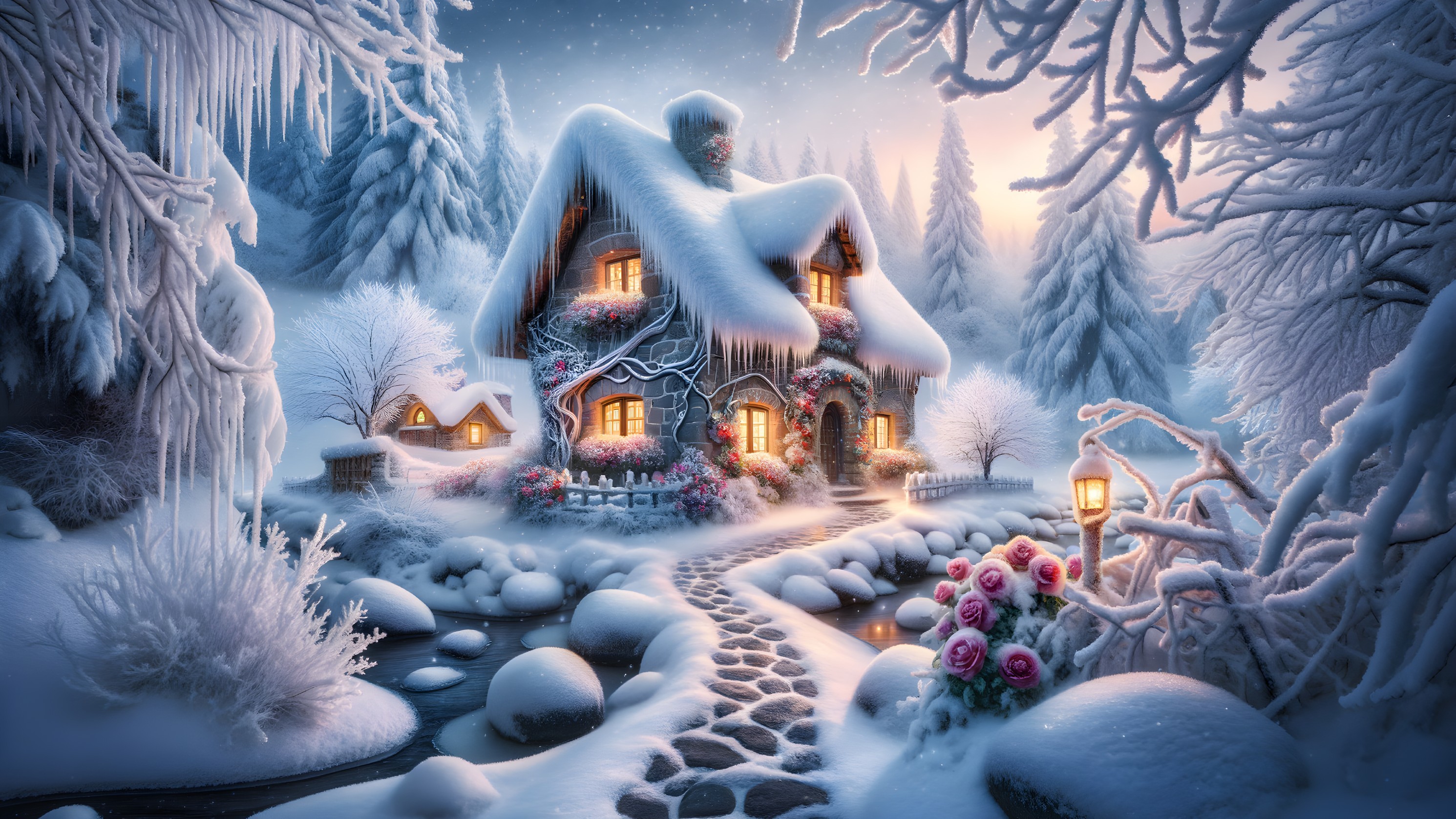 Charming Cottage in a Serene Winter Wonderland