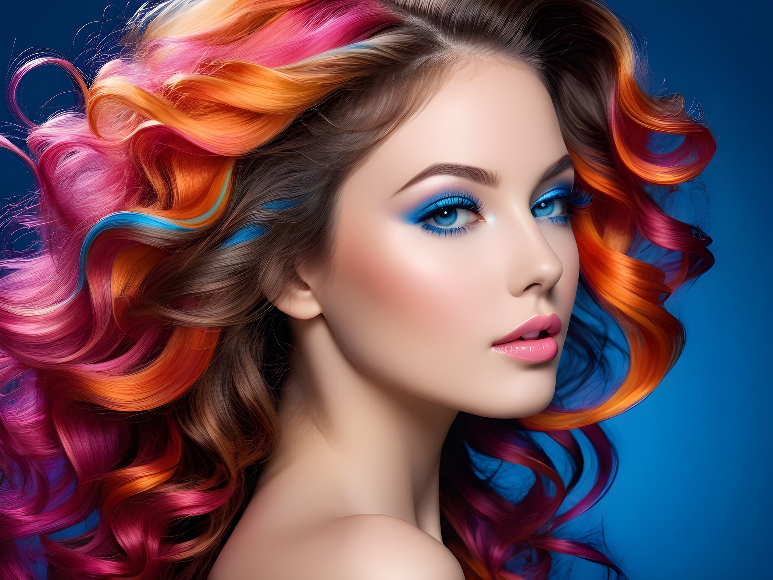 Profile of a Young Woman with Vibrant Multicolored Hair