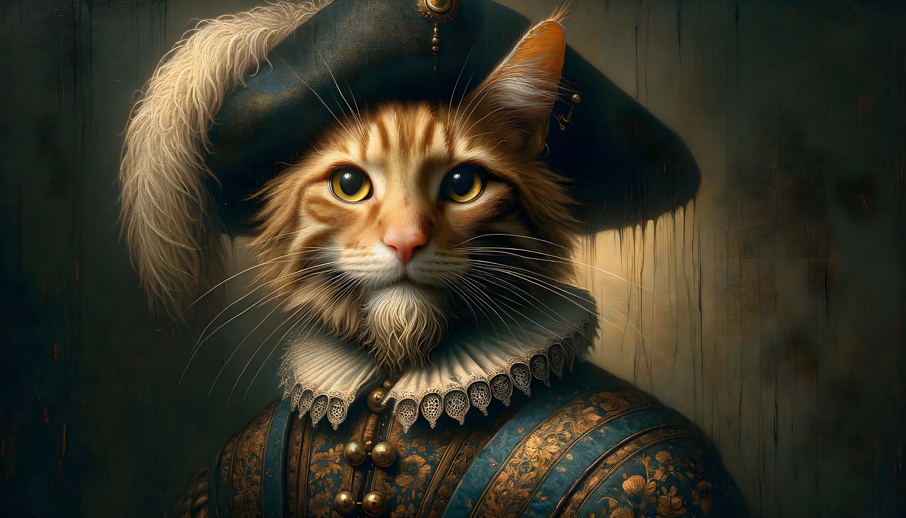 Digitally created cat in 17th-century European attire